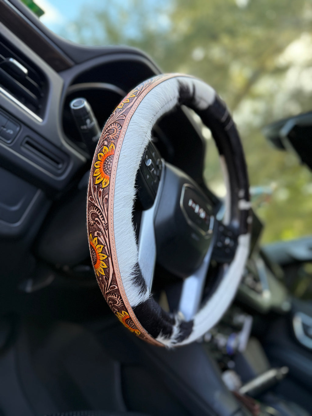 15.25” - sunflower tool, leather  cowhide steering wheel cover read description before purchase