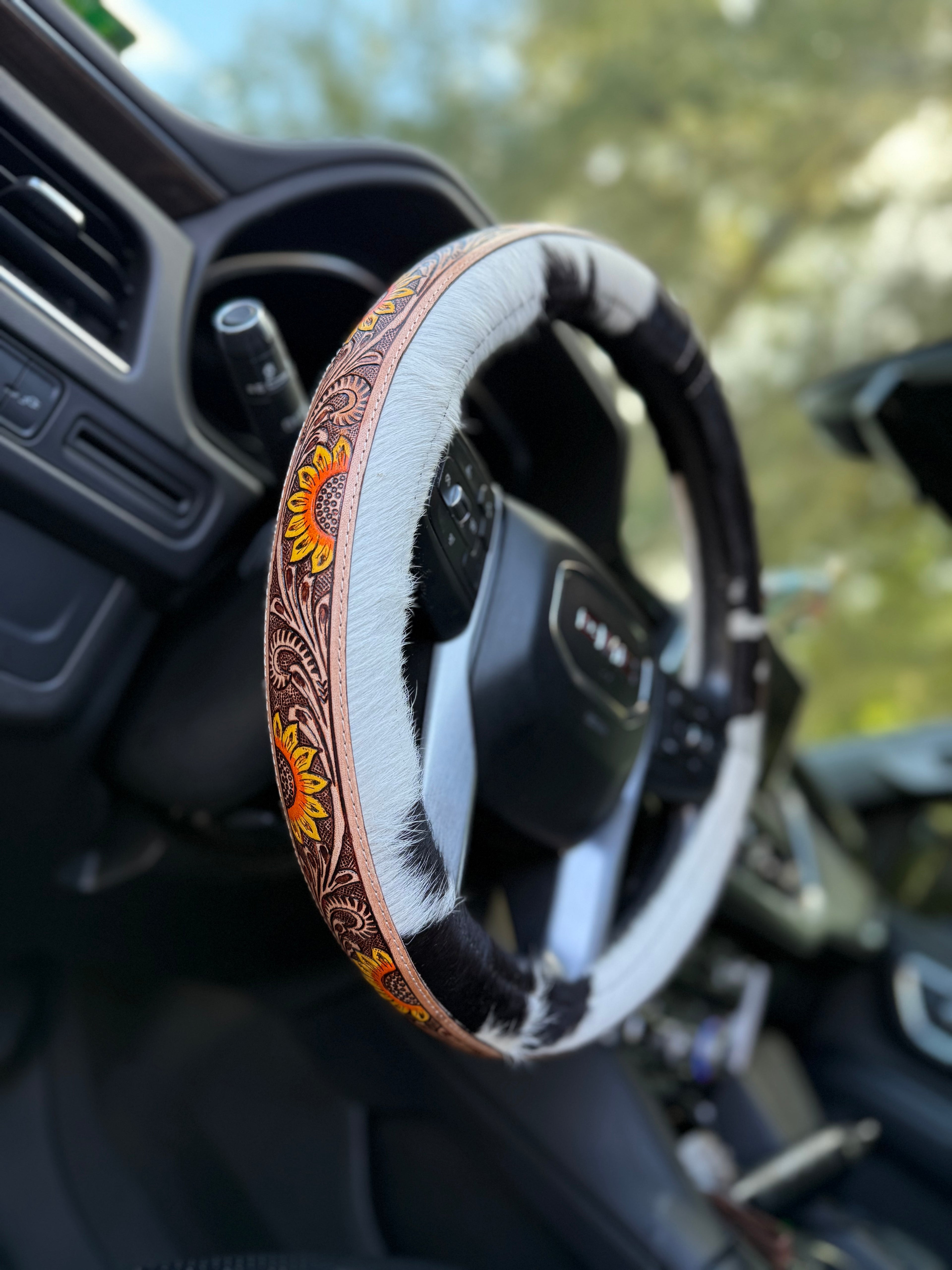 15.25” - sunflower tool, leather  cowhide steering wheel cover read description before purchase