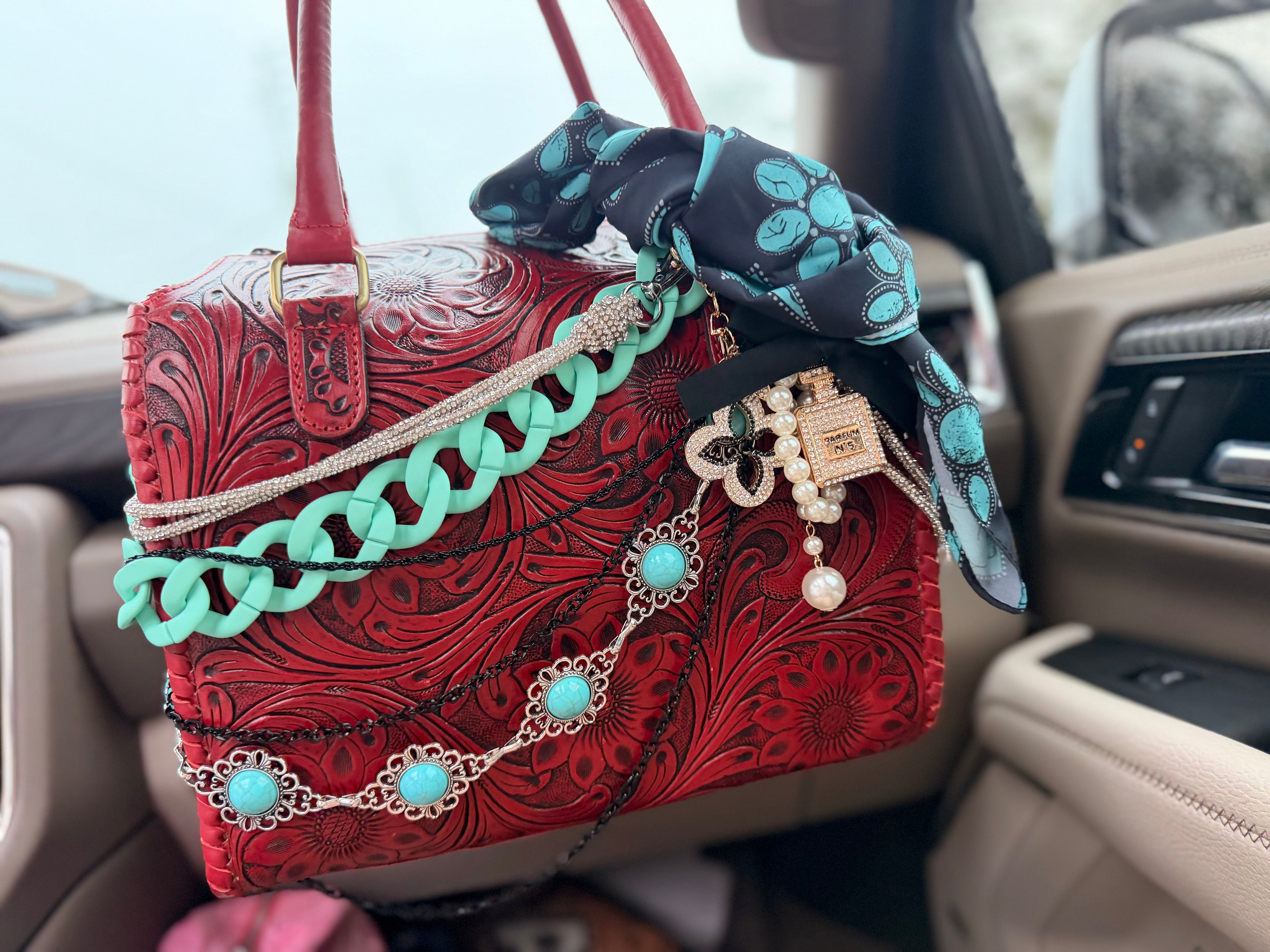 “Ruby Ranch Royalty” tooled leather speedy (L)