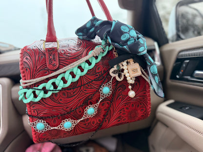 “Ruby Ranch Royalty” tooled leather speedy (L)