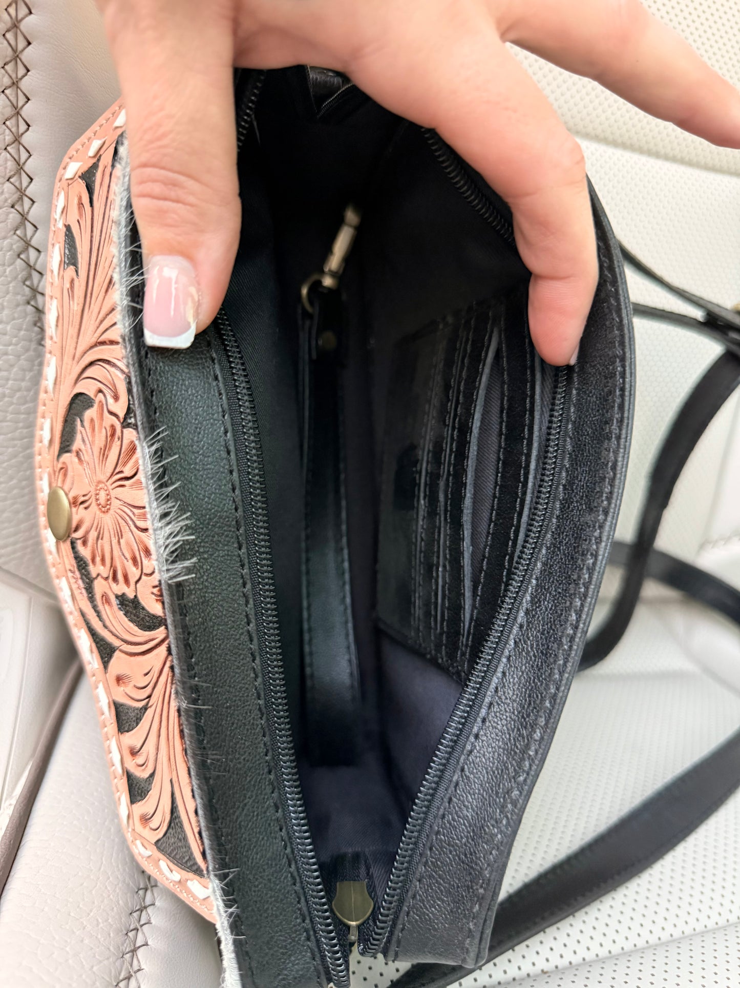 Checker print cross body