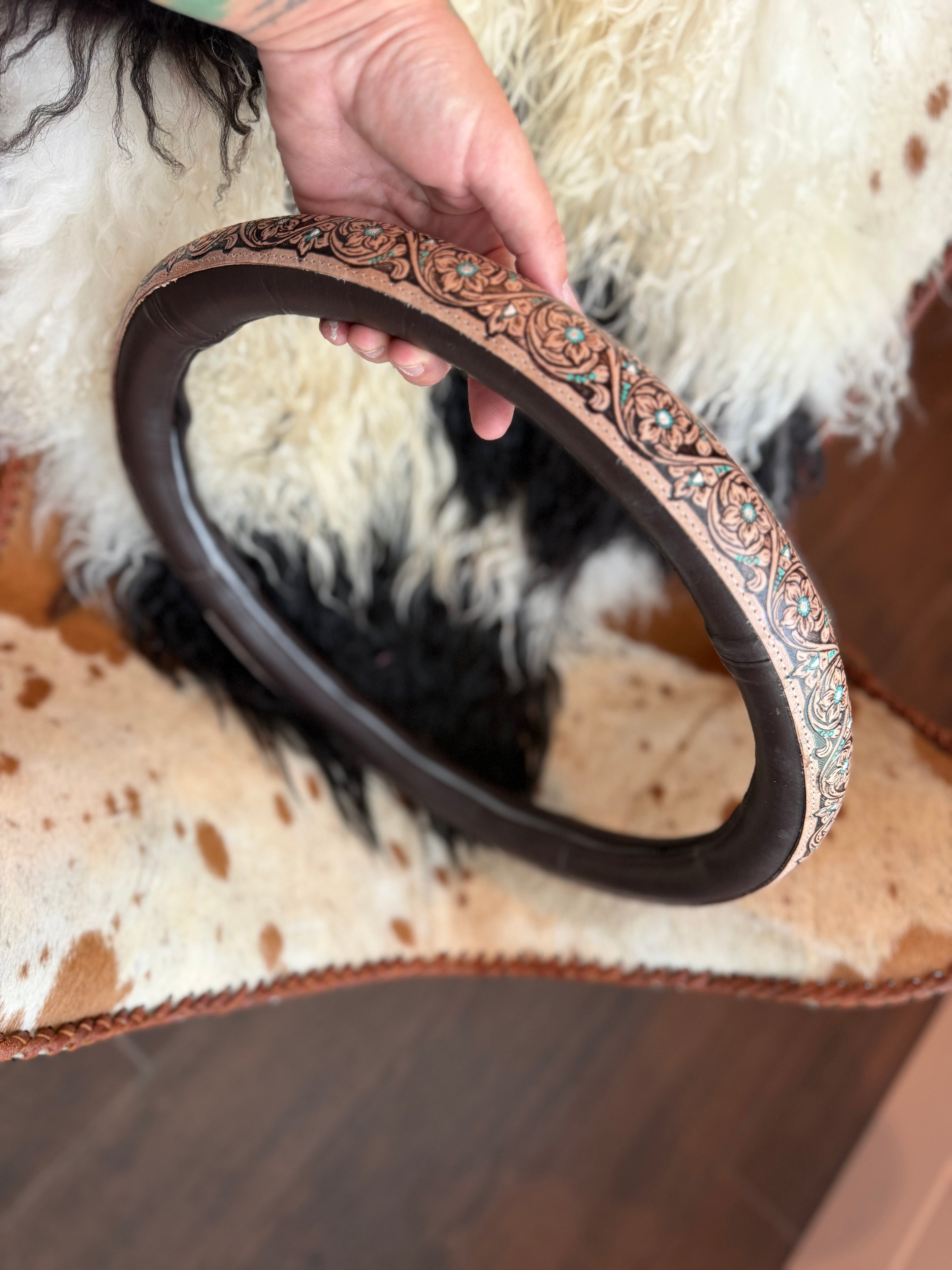 16 “ tooled leather steering wheel cover - read description before purchase