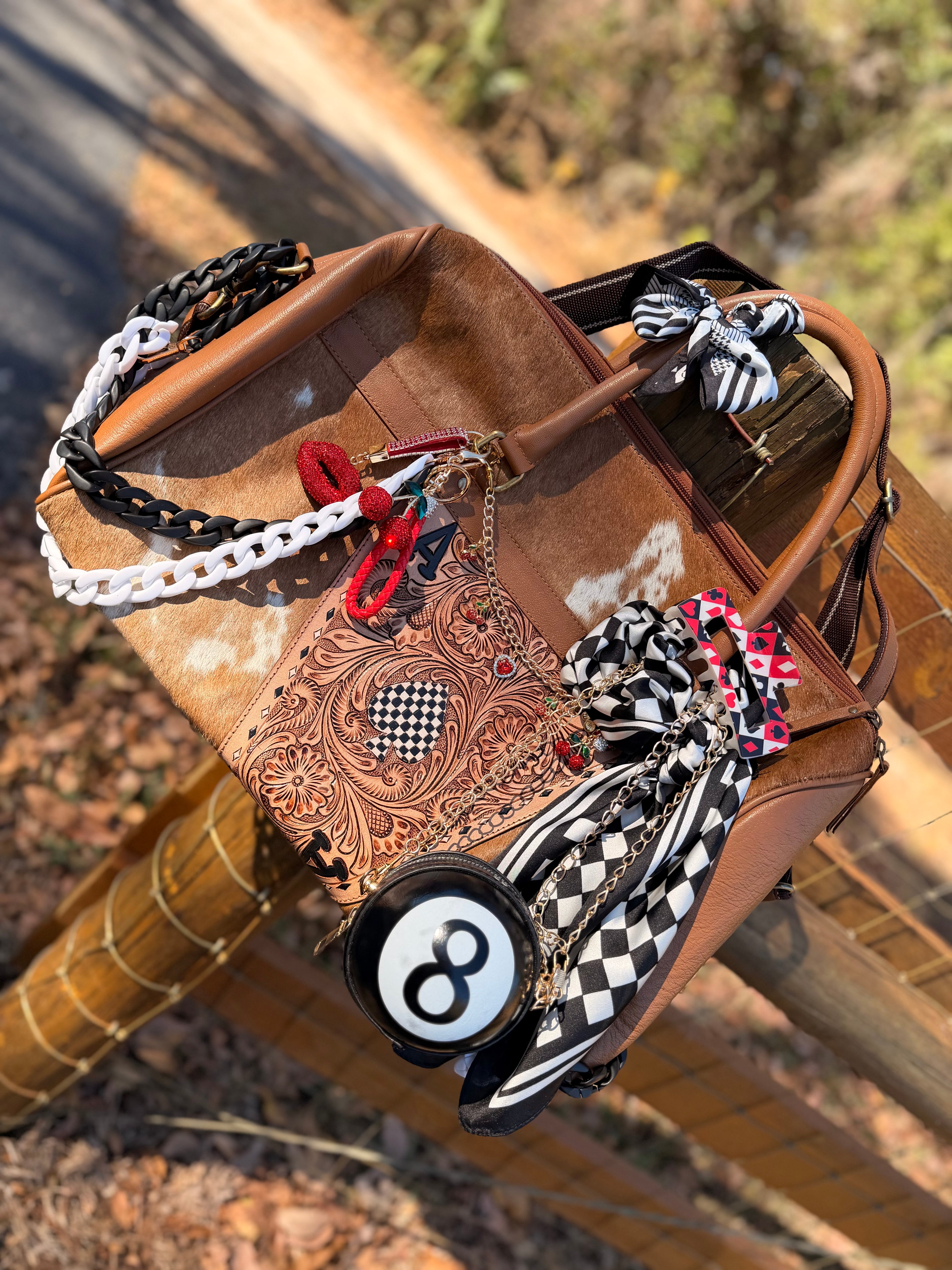 "Ace of Spades tan traveler" - checker tooled leather speedy Duffle