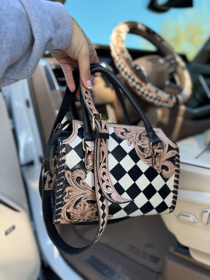 Checker floral tooled leather speedy (M)