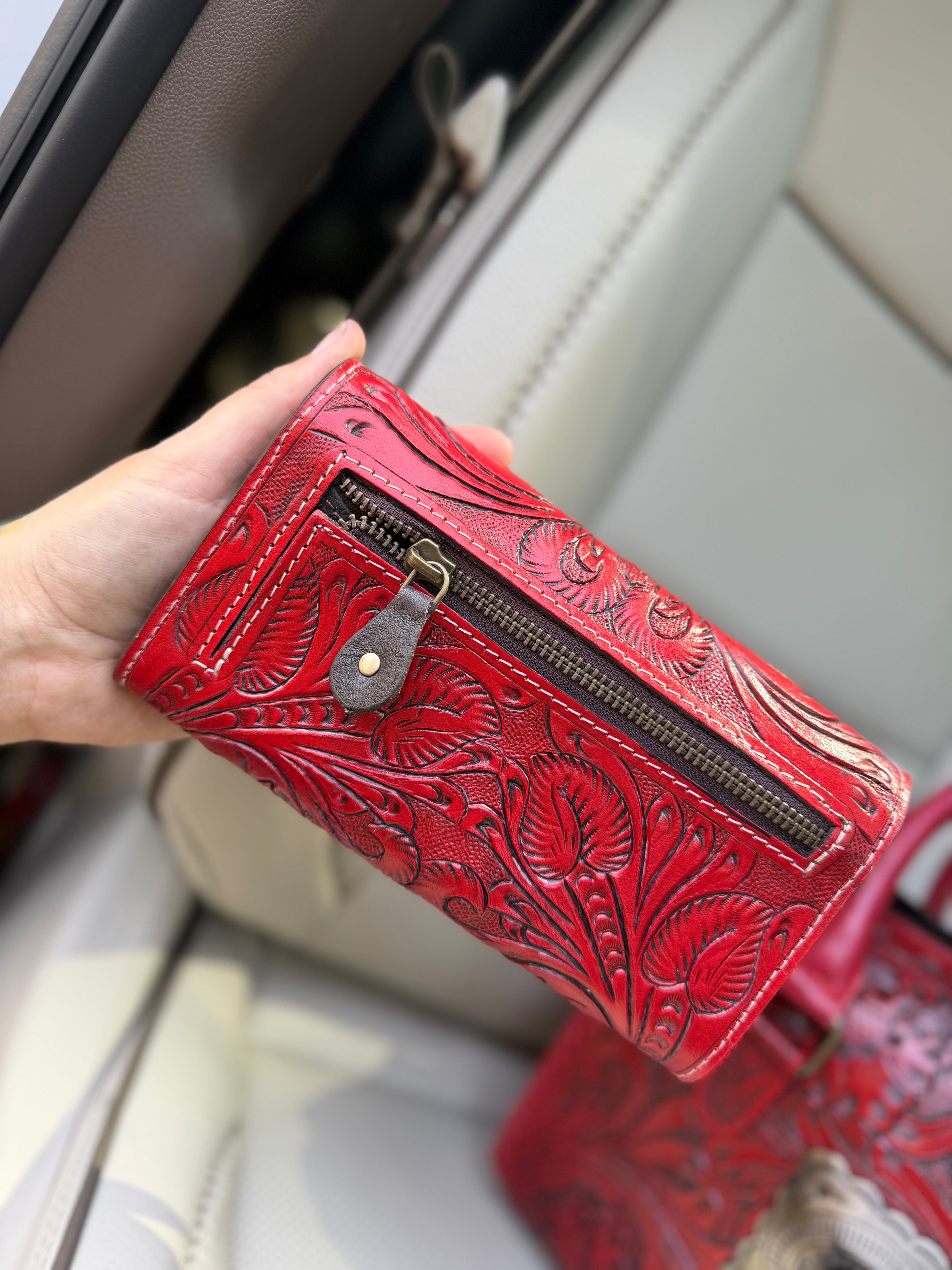 “Red Royalty set”-red tooled leather speedy (M) and wallet