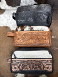 Tooled Leather Makeup Bag