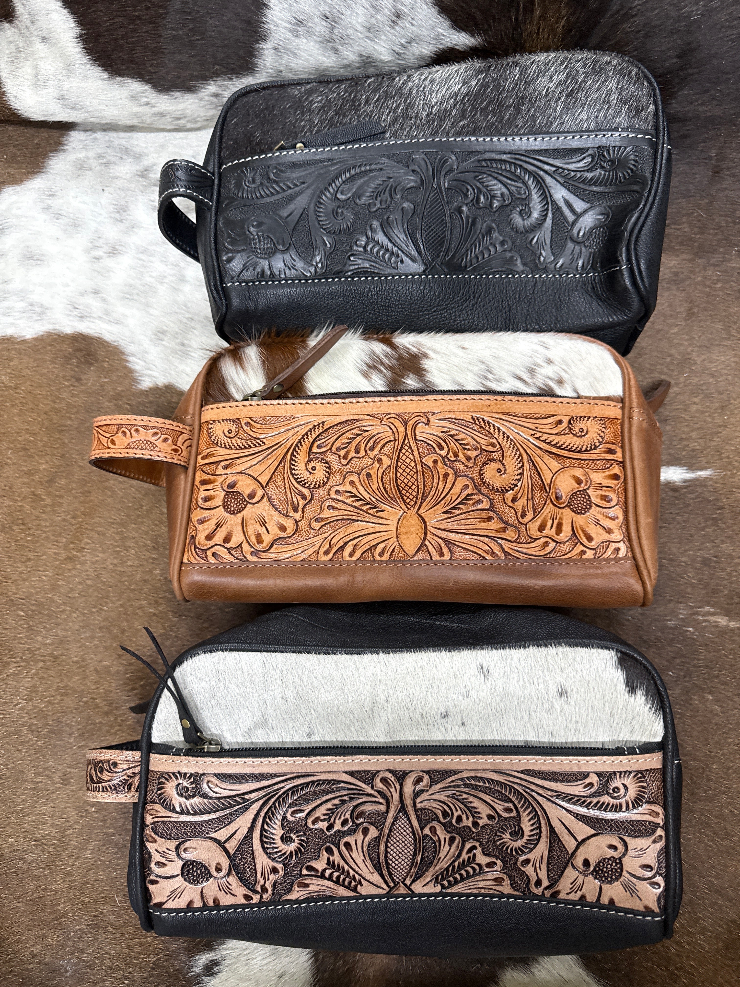 Tooled Leather Makeup Bag