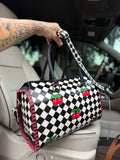 Black/white cherry checker tooled leather speedy duffle (L)
