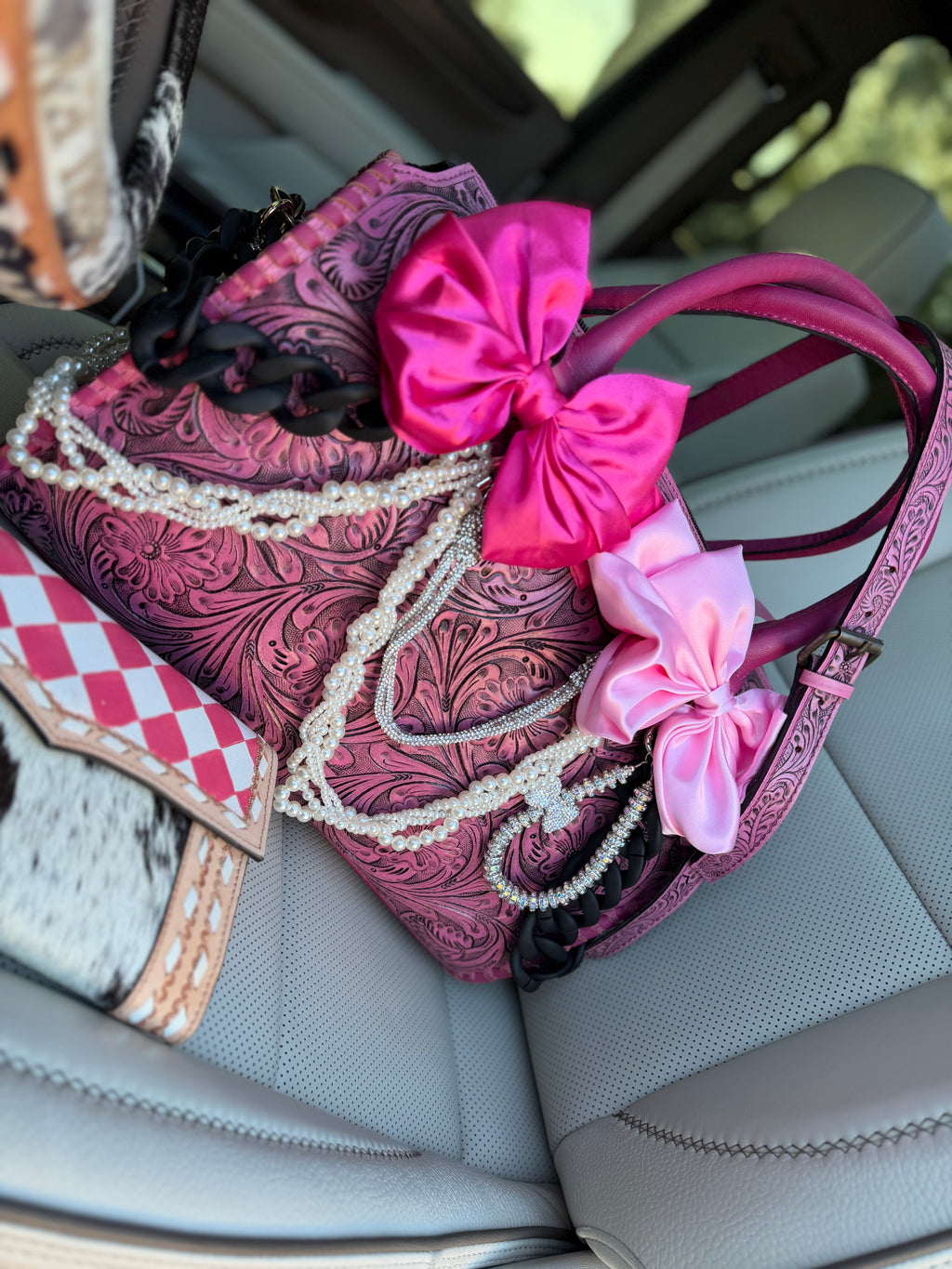 "Pink Prairie”- pink tooled leather speedy Duffle