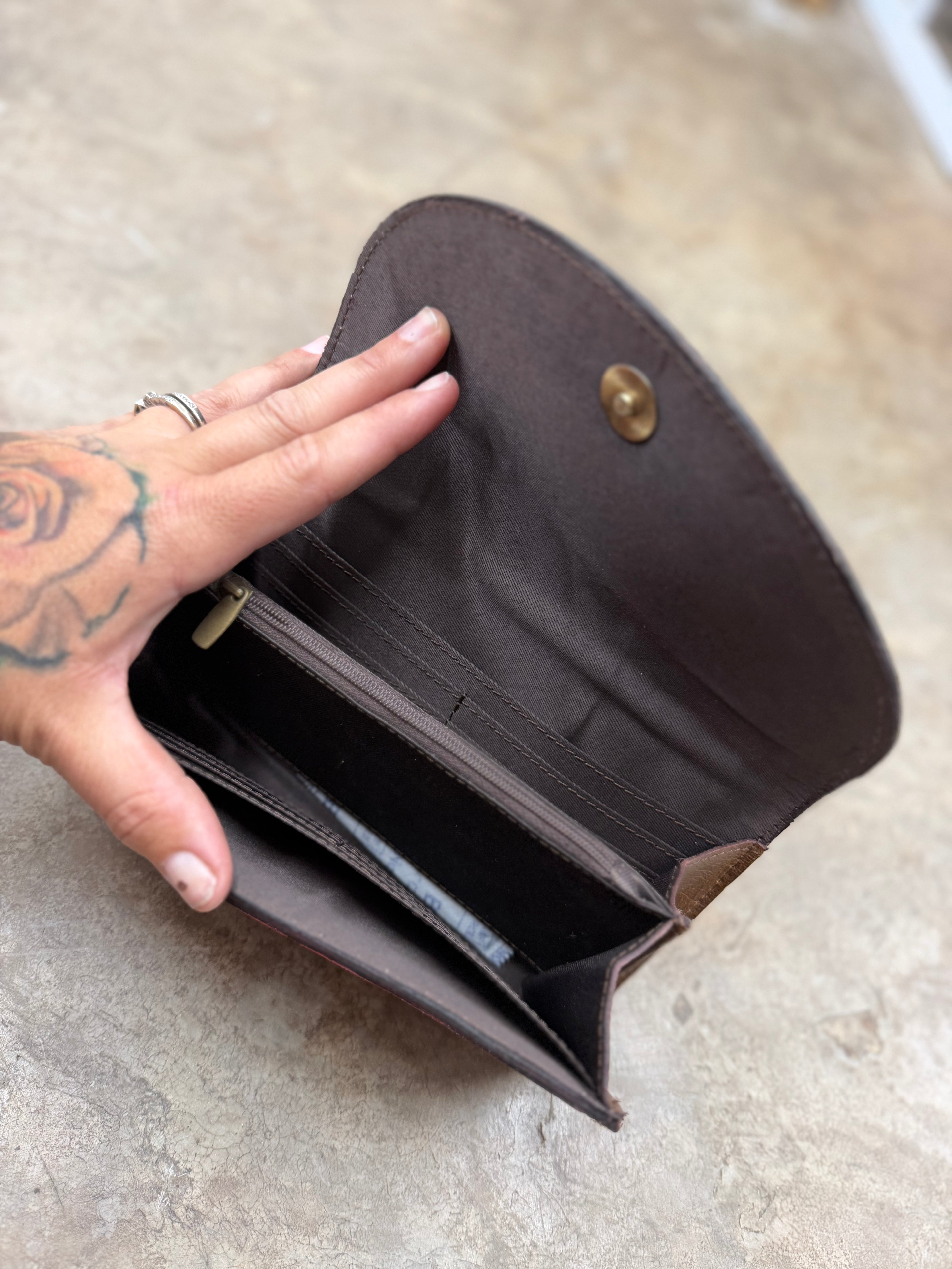Long horn Tooled leather wallet