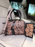 “Black Royalty set”- Blacken Swan  tooled leather speedy (M) and wallet