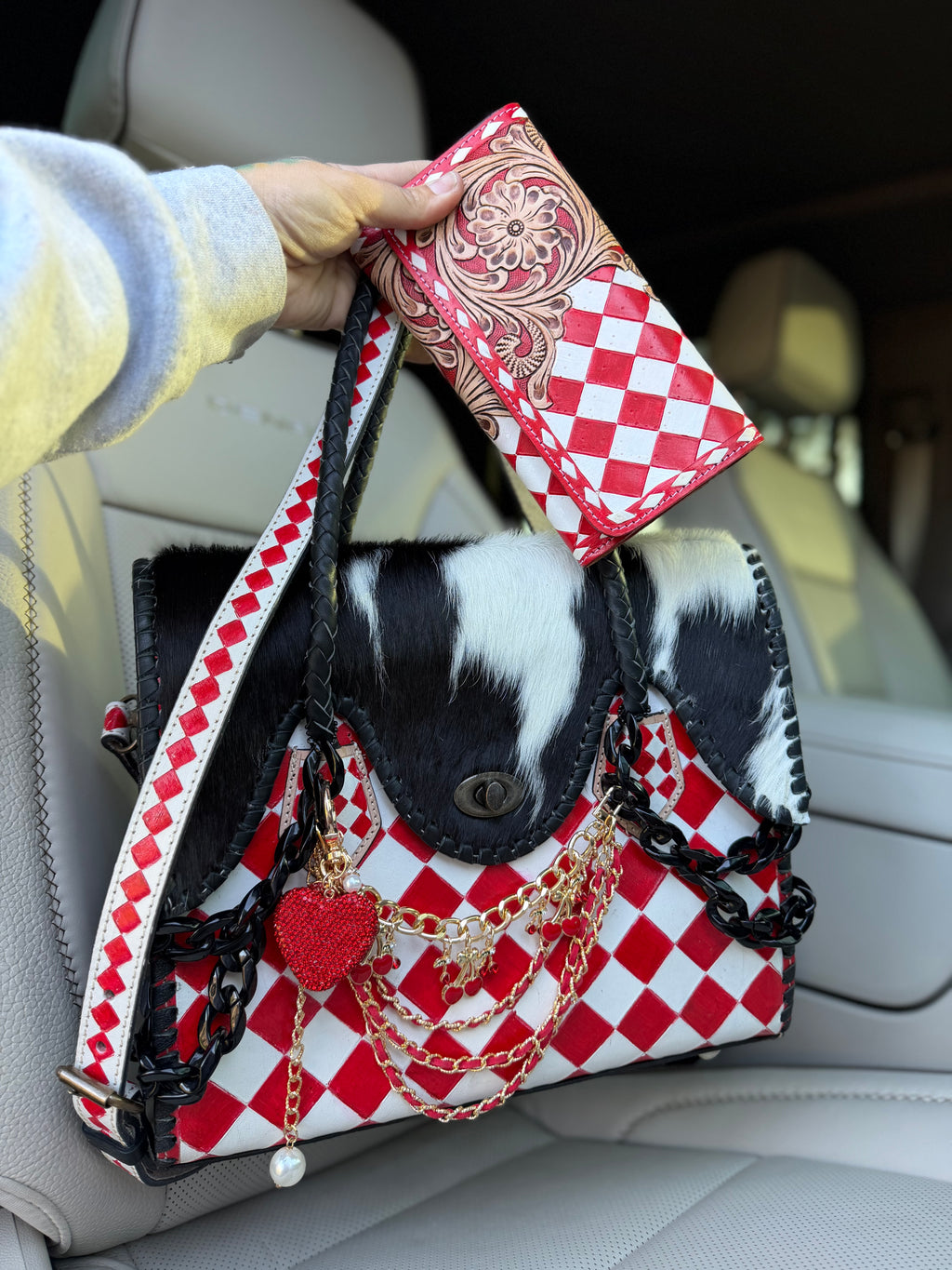 “Candy Cowgirl” - white/red checker tote