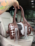 Brown/white checker tooled leather speedy (M)
