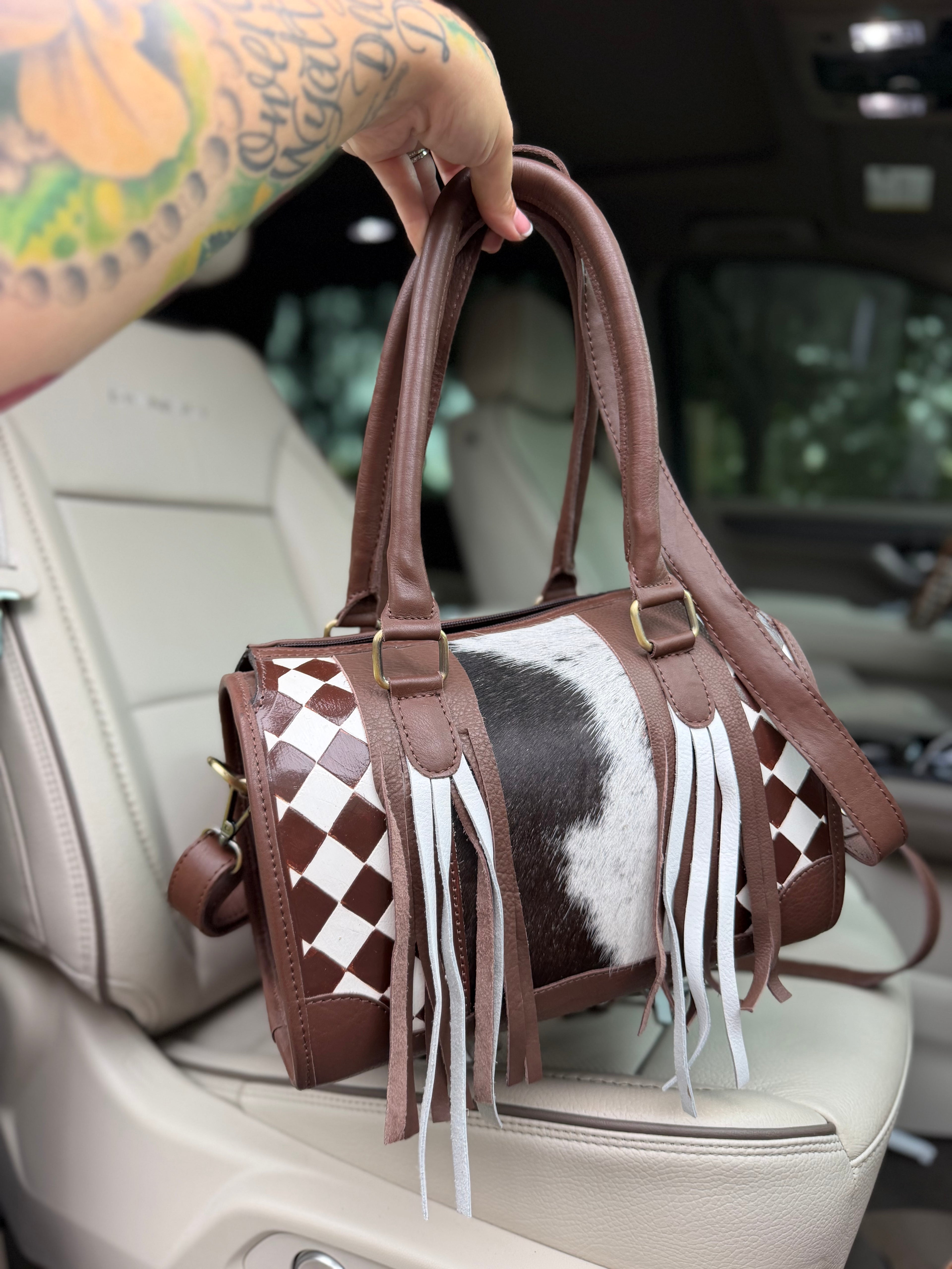 Brown/white checker tooled leather speedy (M)