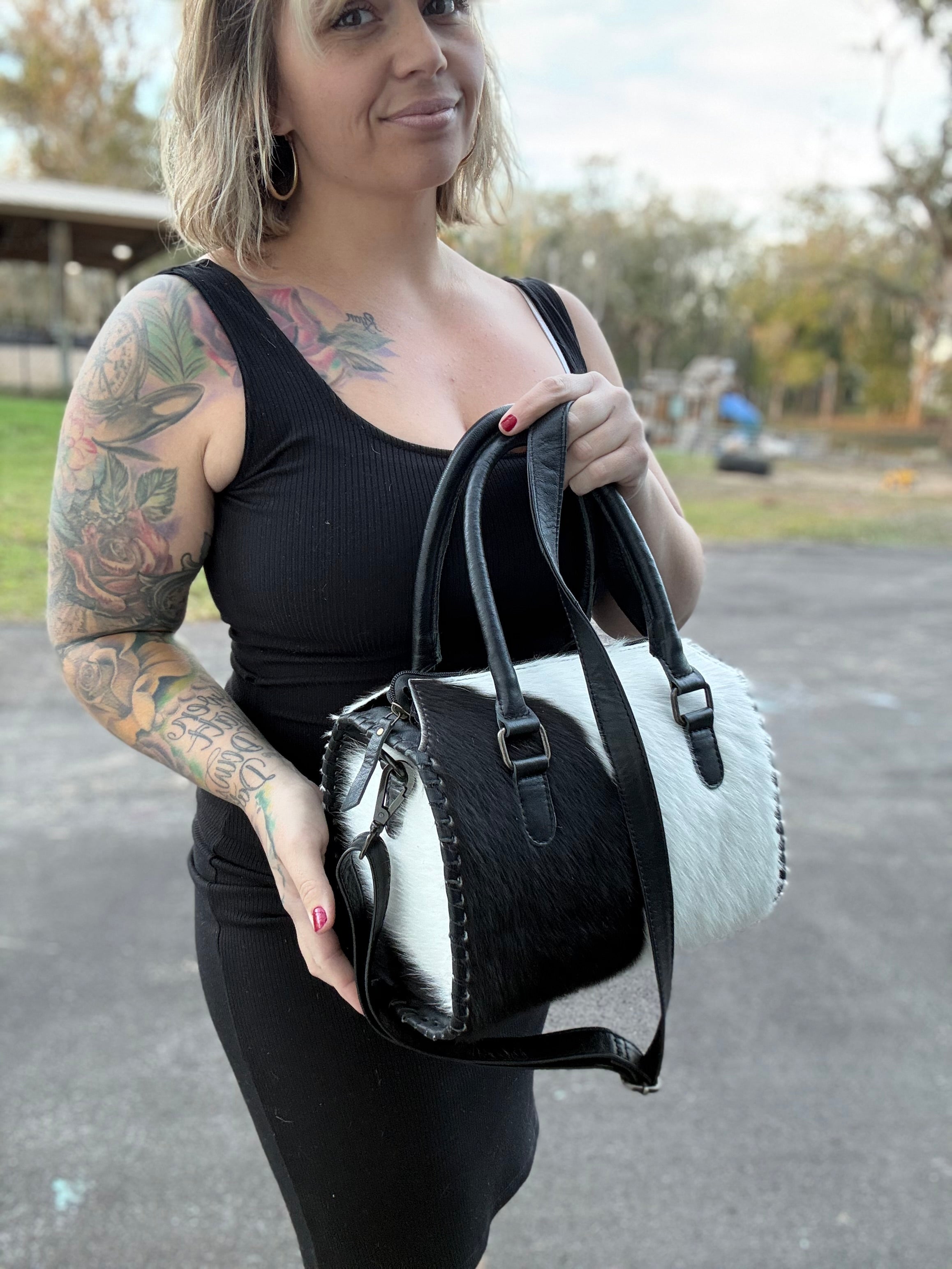 Black and white cowhide speedy (M)