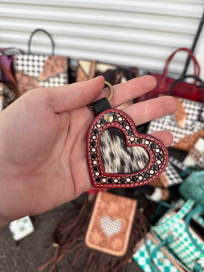 Checker print heart fringe purse and keychain set
