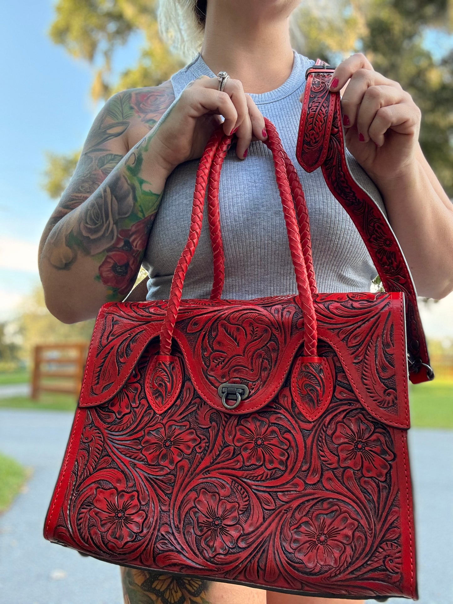 Red classy tooled leather purse