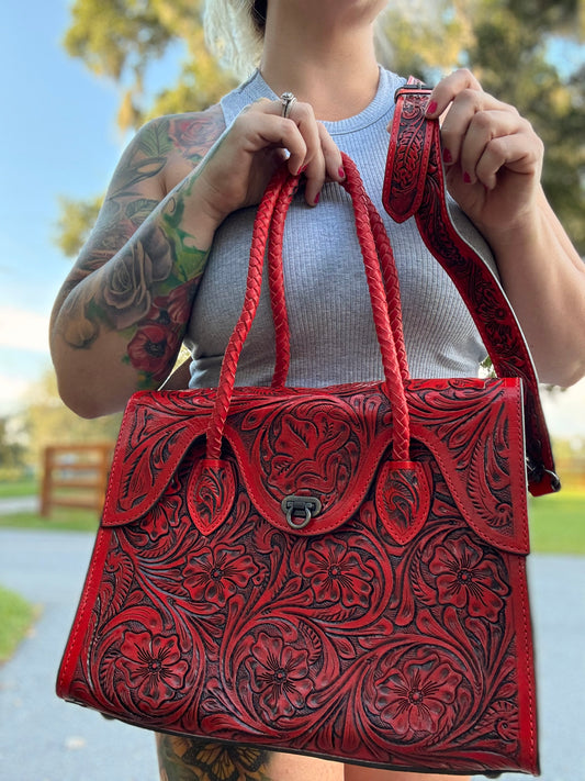 Red classy tooled leather purse