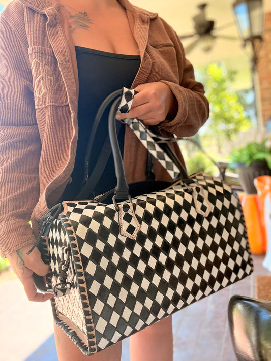 Checker - Large tooled leather duffle speedy