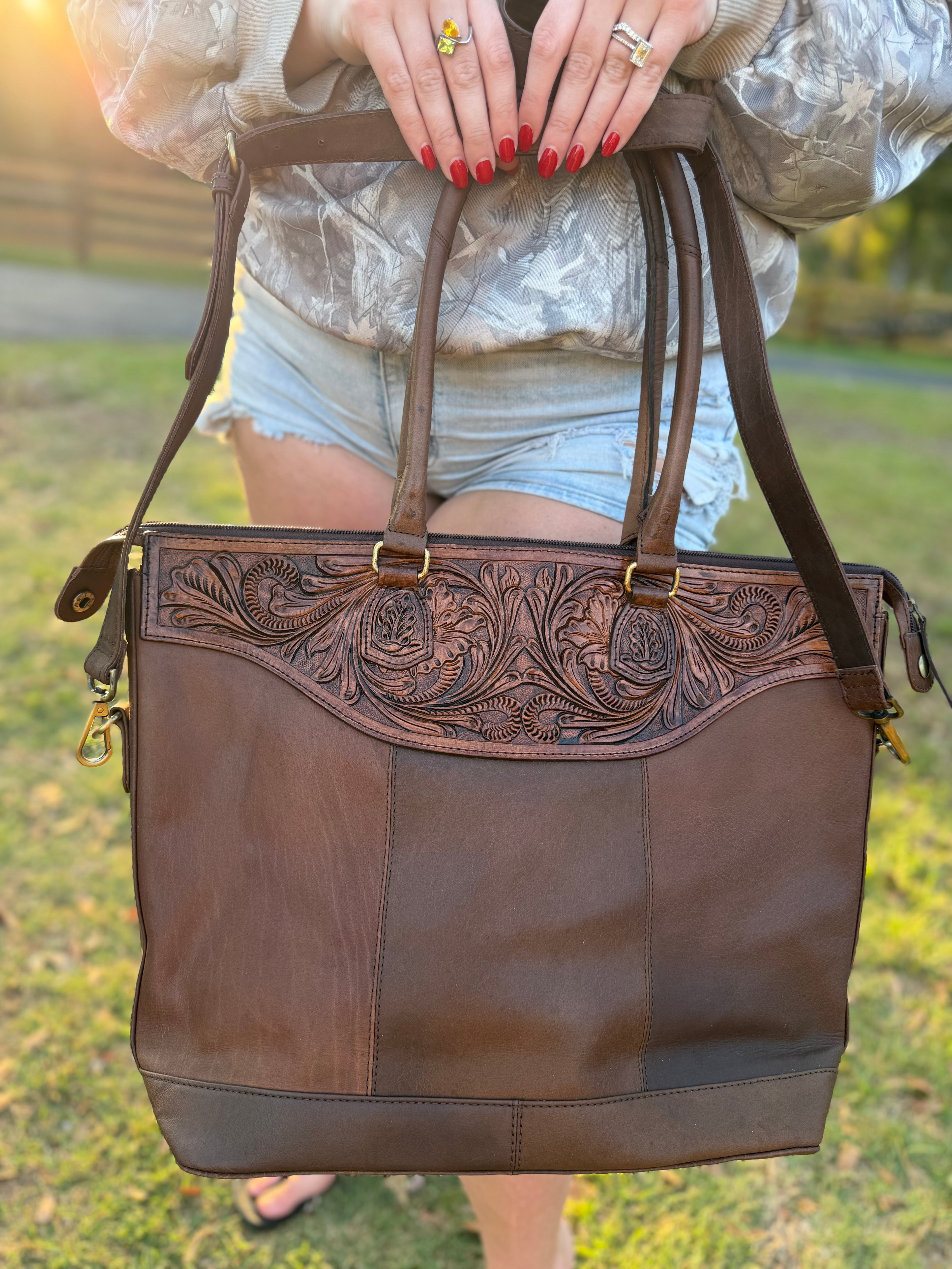 Brown Leather crossbody tote