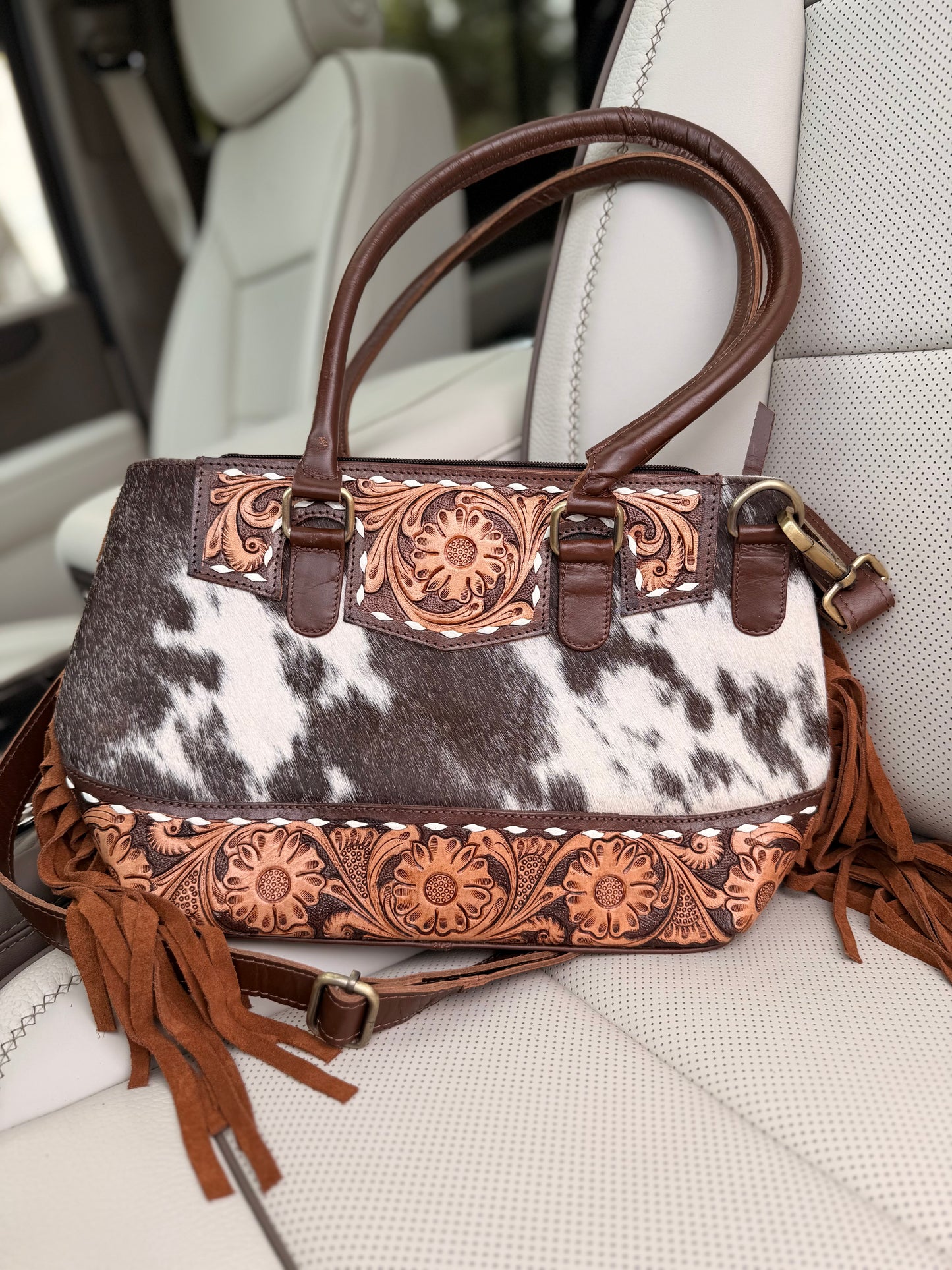 Tooled leather and cowhide Crossbody purse