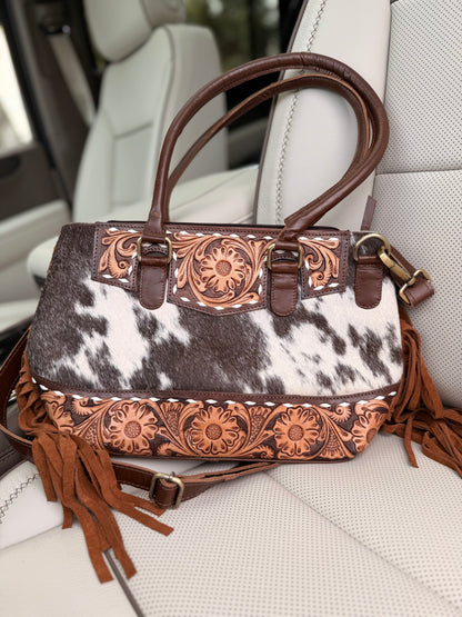 Tooled leather and cowhide Crossbody purse