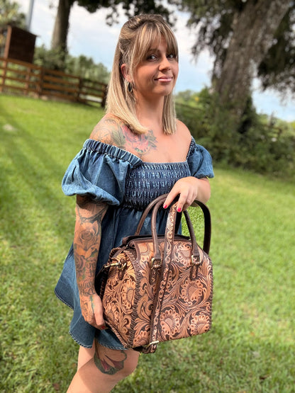 Brown - tooled leather Speedy bag