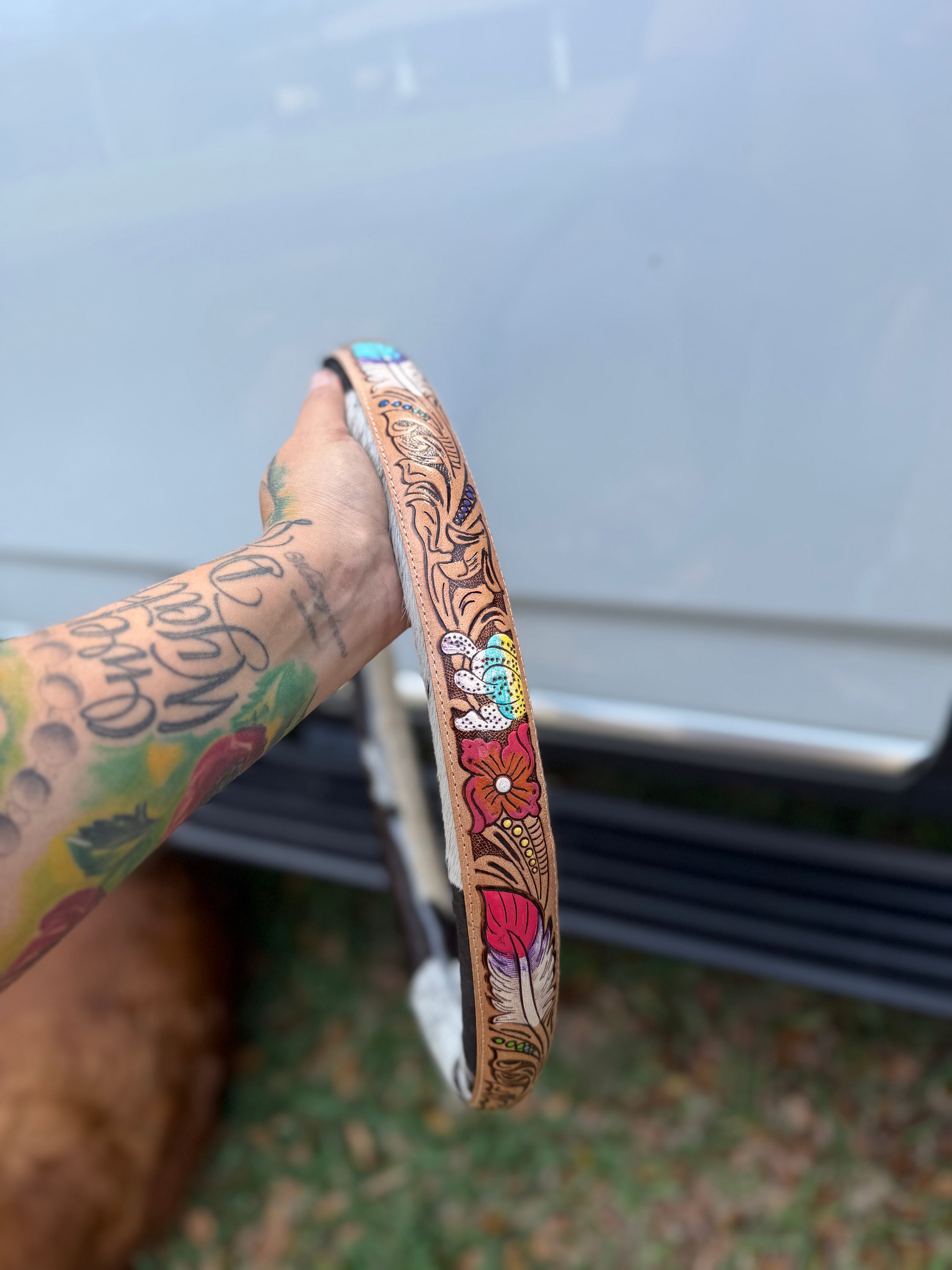 16 “ tooled leather cowhide steering wheel cover - read description before purchase