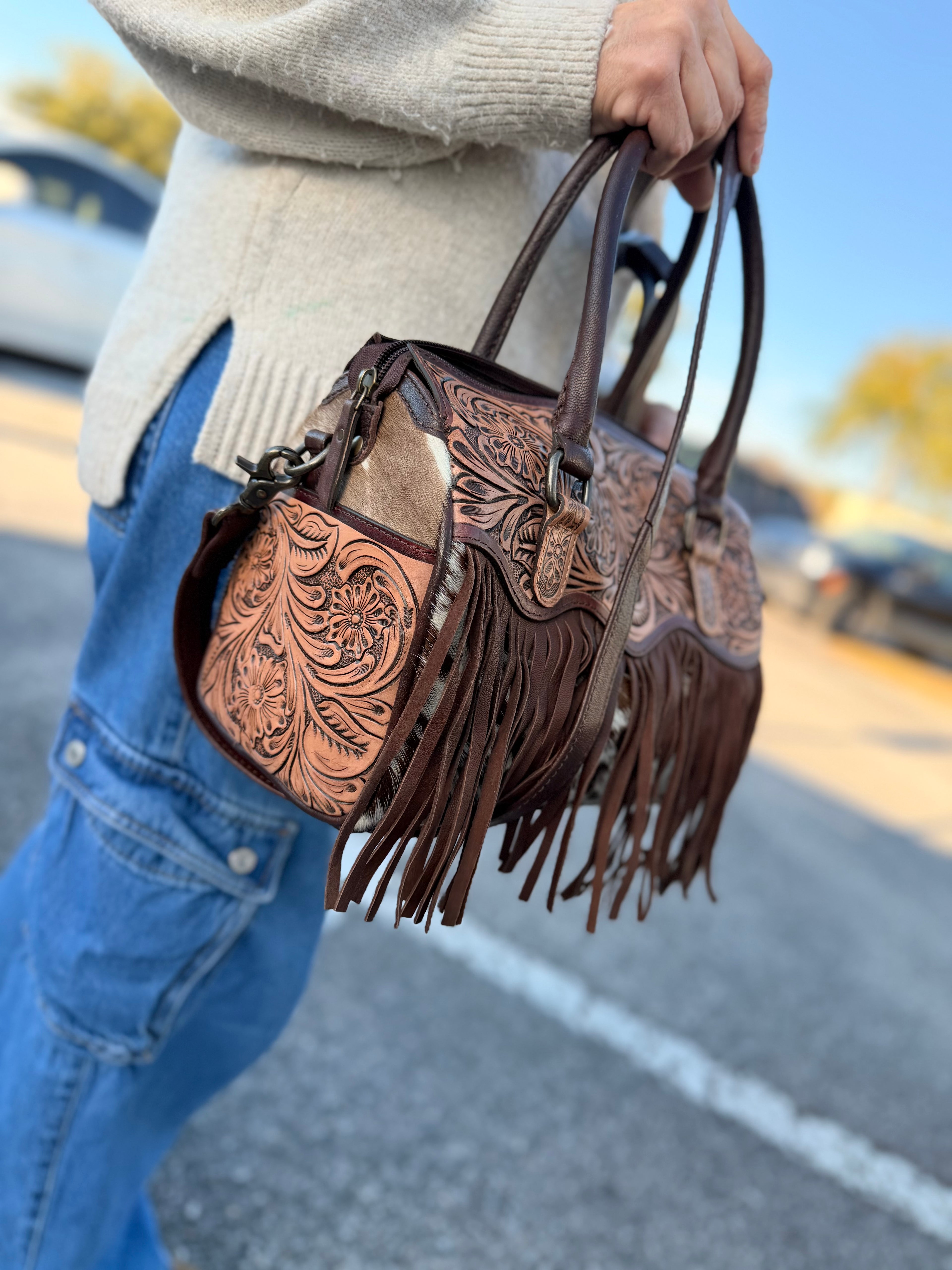 The “Maybelle” tooled fringe speedy bag - by the Painted Porches