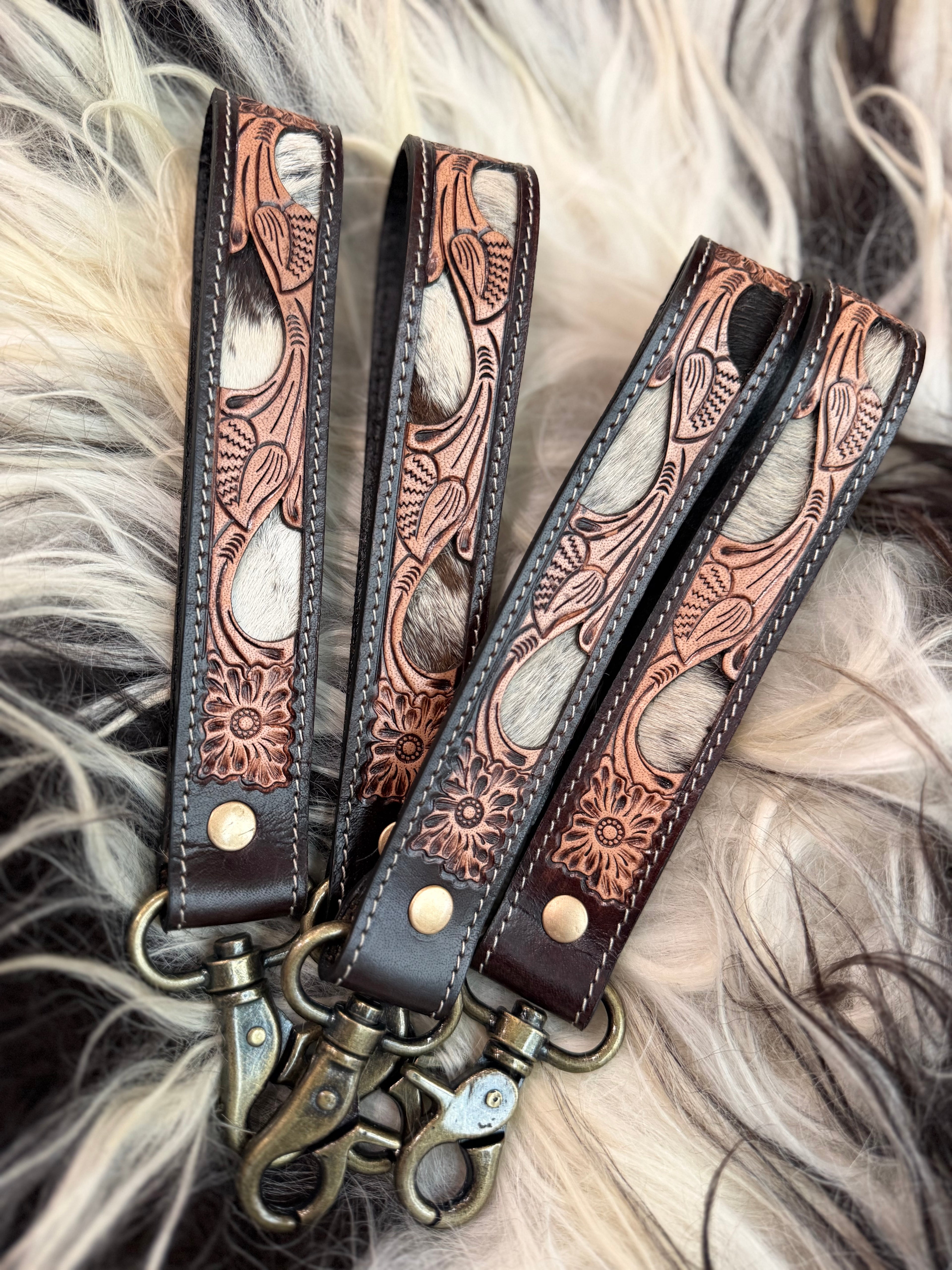 Tooled leather 7.5” wristlet