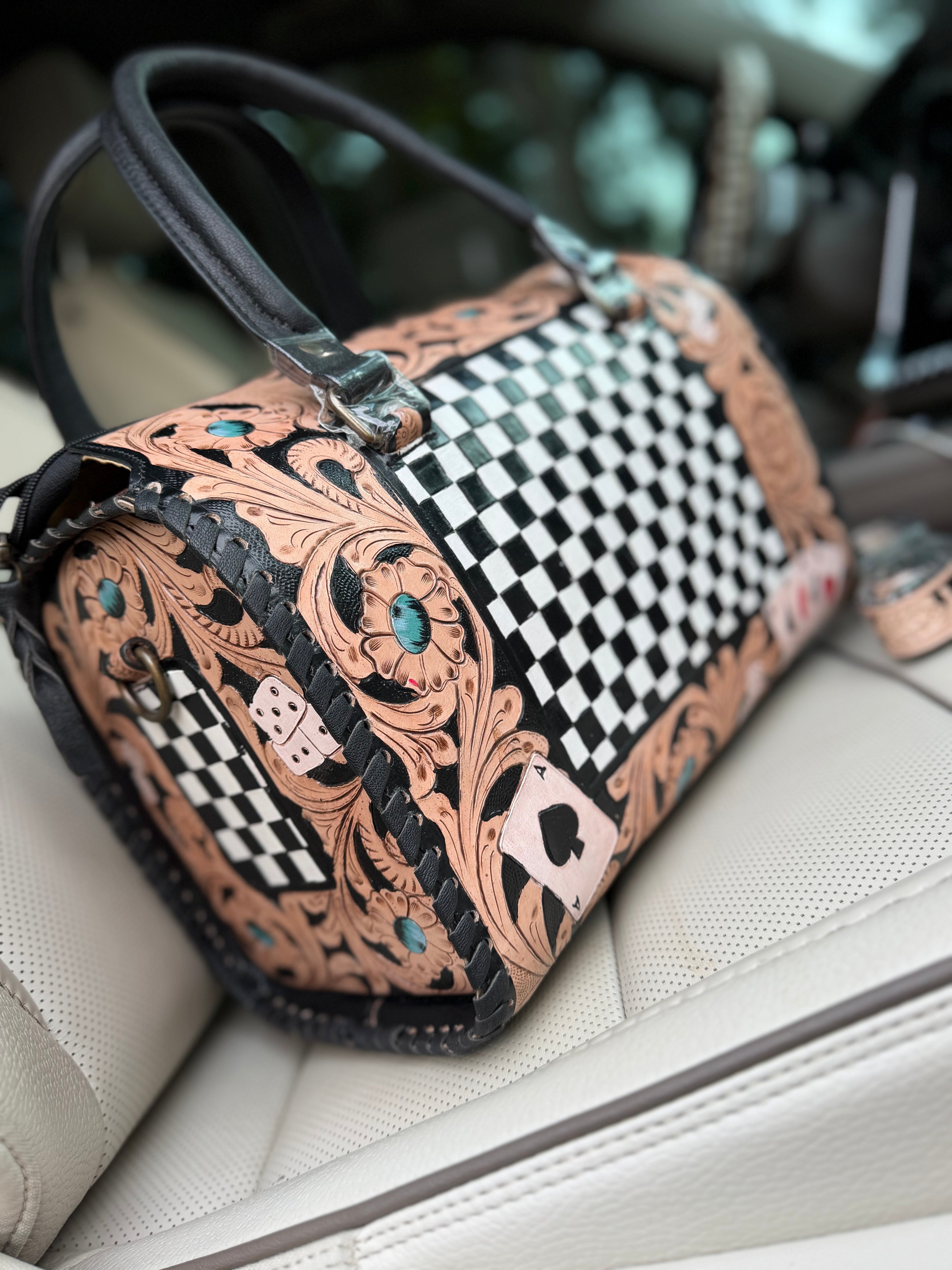 “Royal Flush” you tooled leather speedy duffle (L)