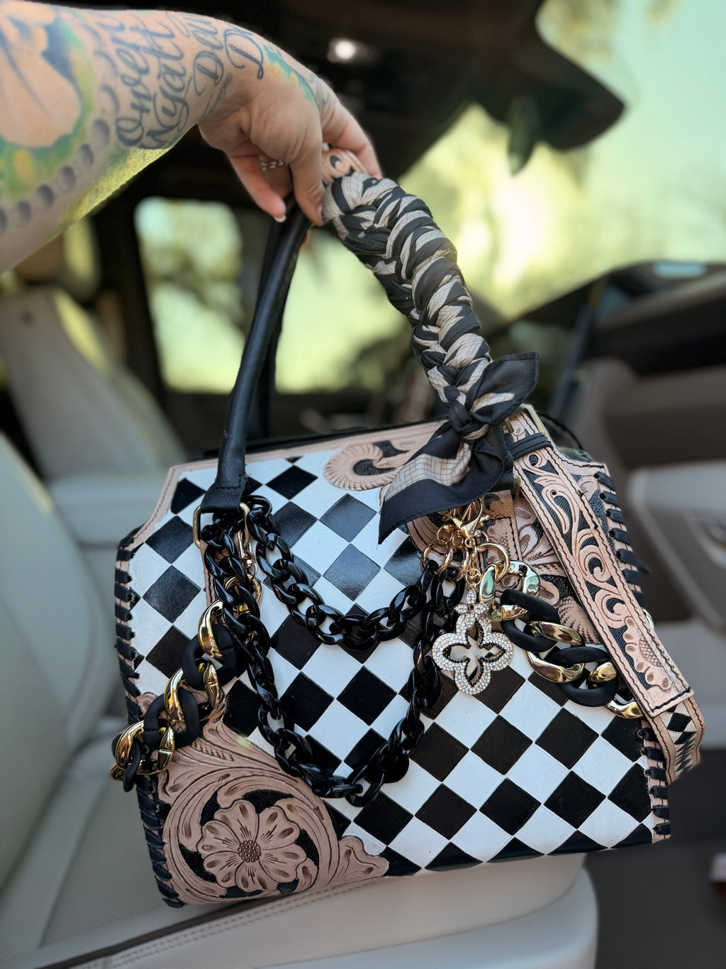 “Starlight Saddle” tooled leather speedy (L)
