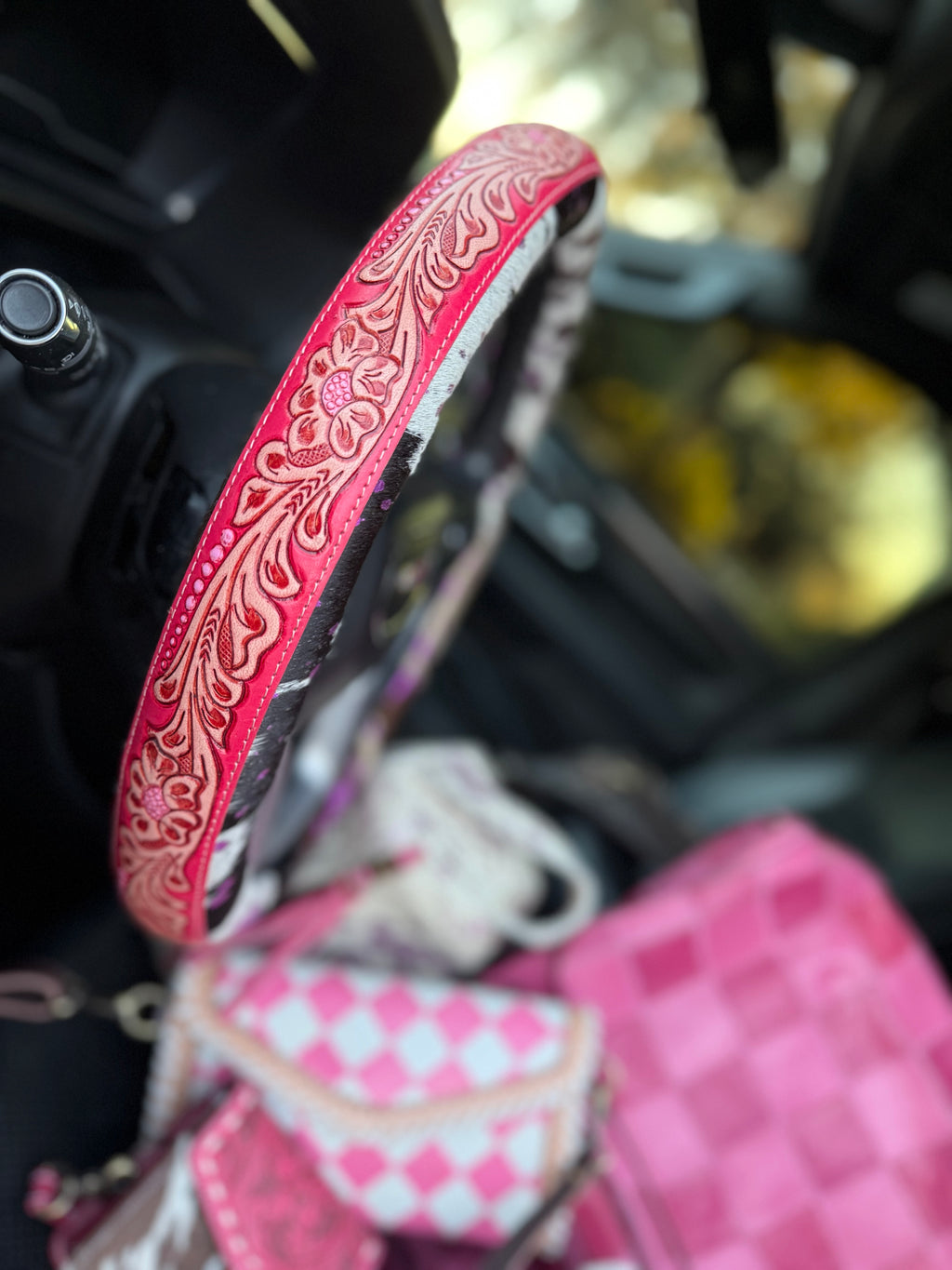 16 “ tooled leather cowhide steering wheel cover - read description before purchase