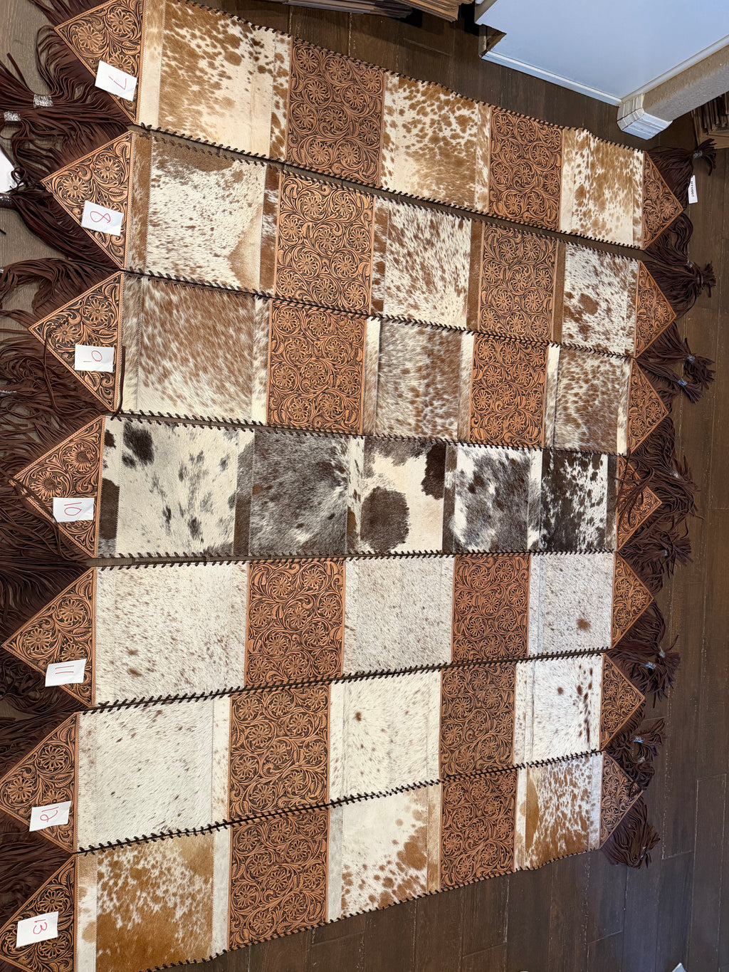 Tooled leather and cowhide Table runner 6ft