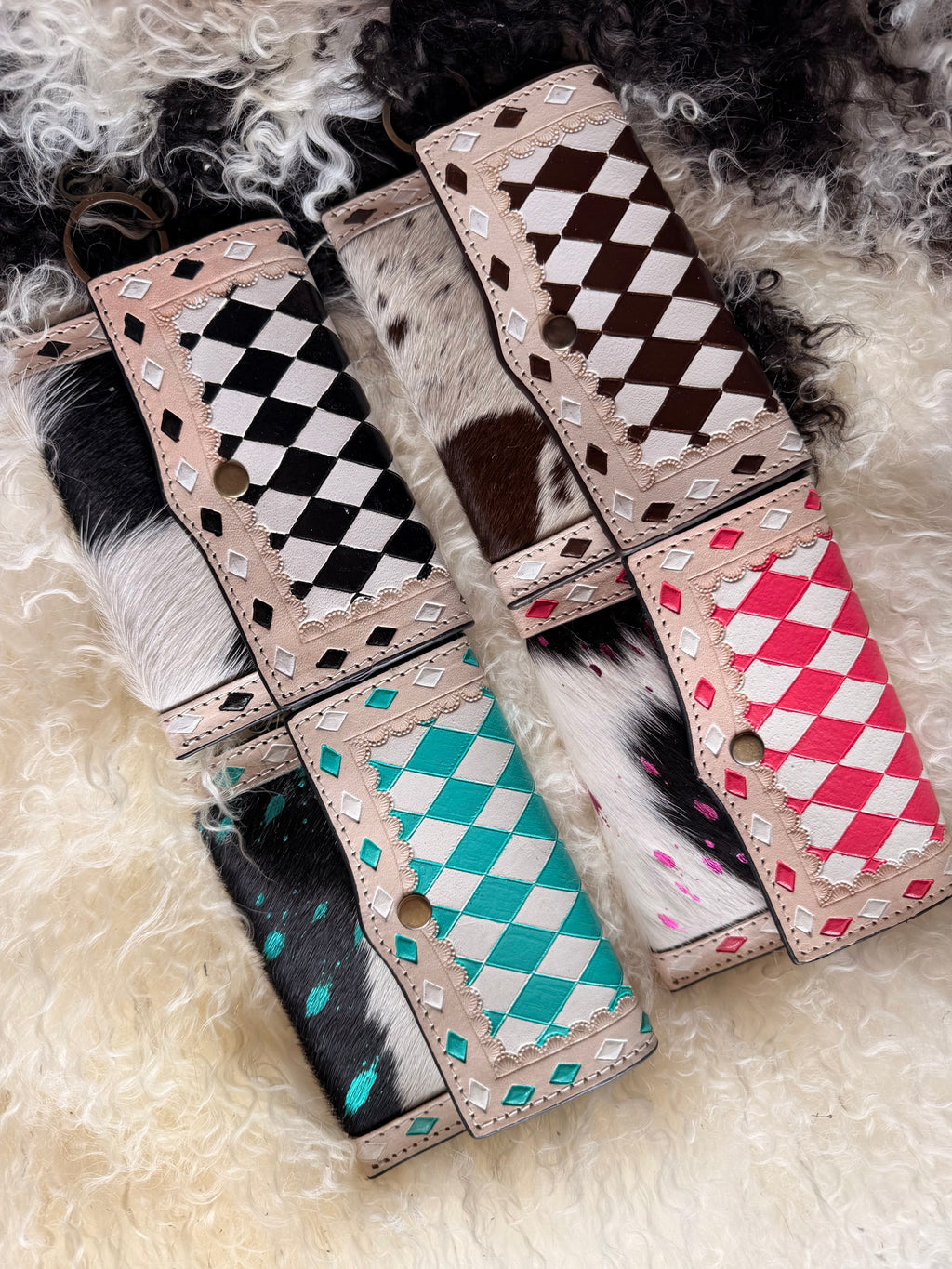 Checker print / cowhide card holder