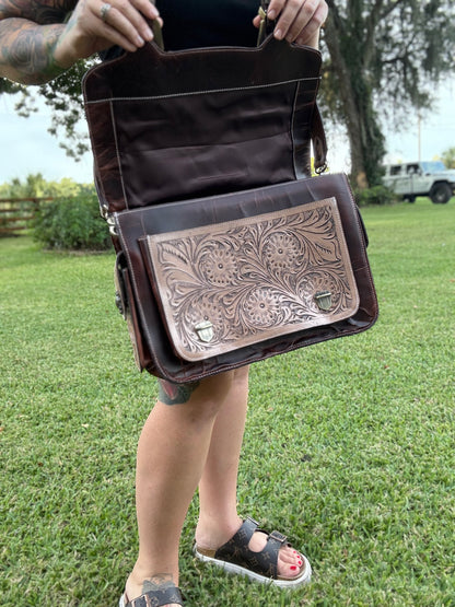 Laptop or overnight tooled leather bag