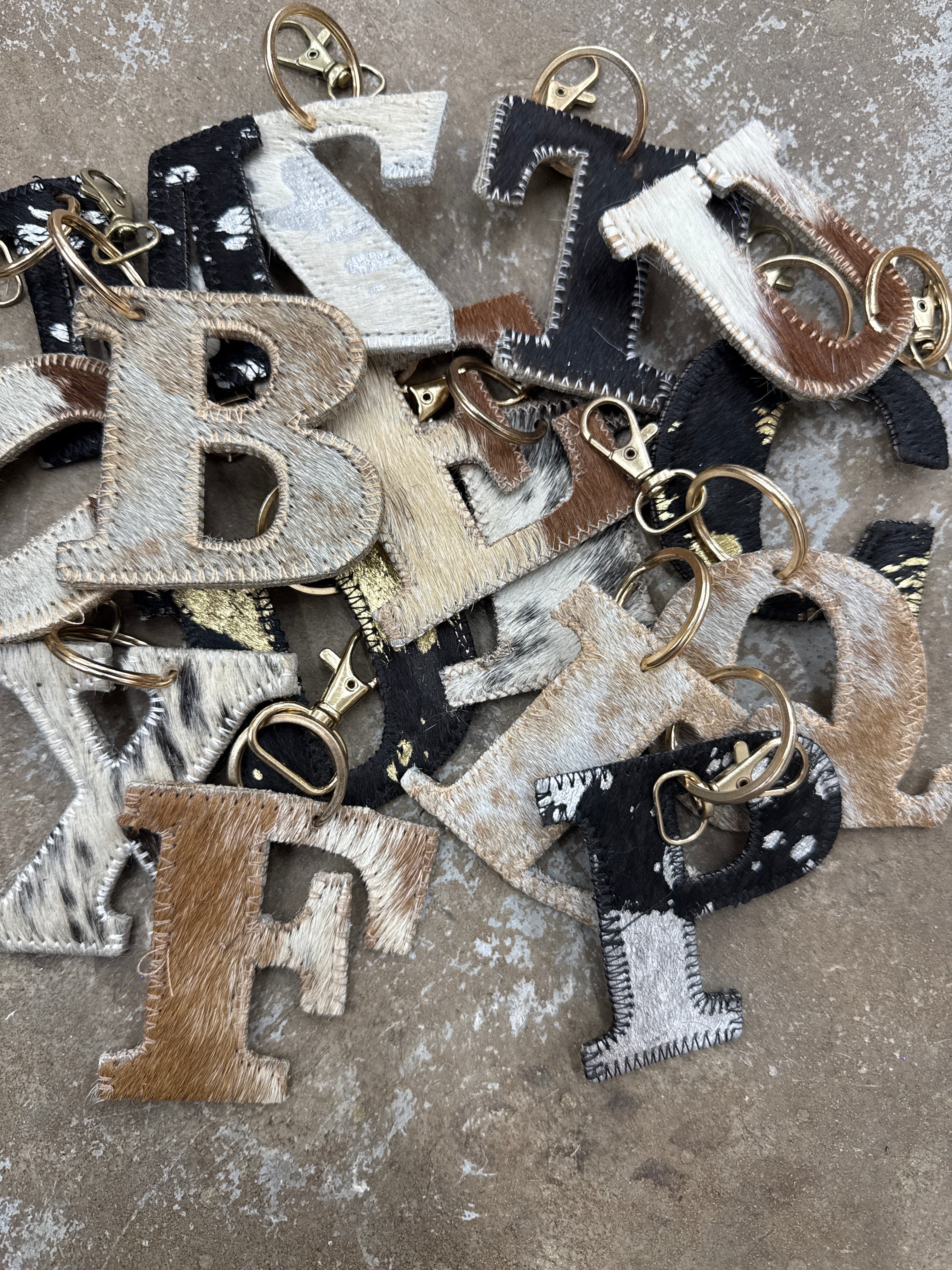 Cowhide Letter Keychain