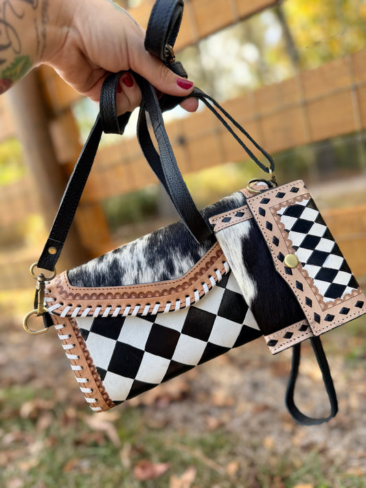 3 piece checker crossbody set available read description