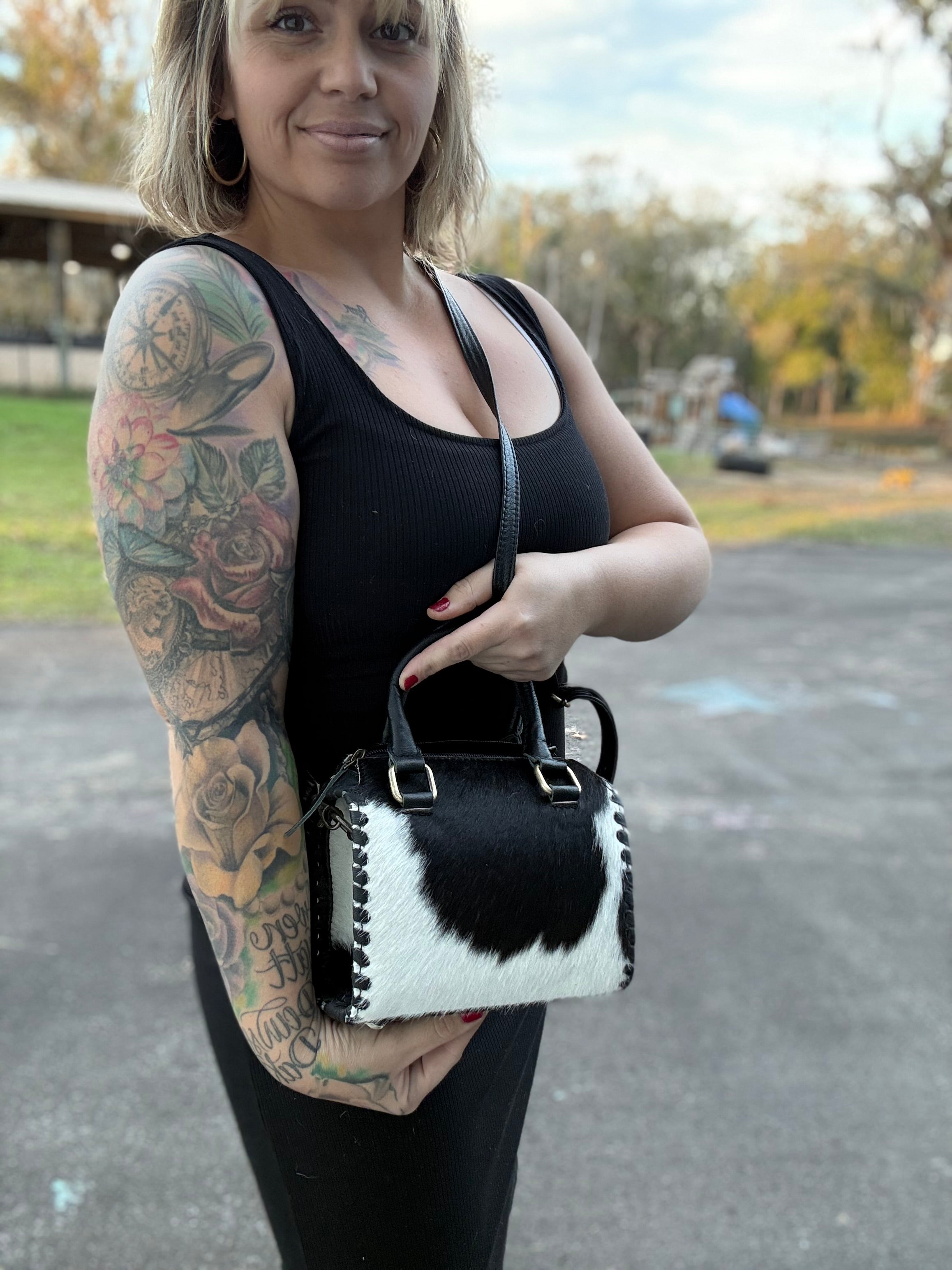 Black and white cowhide speedy (S)