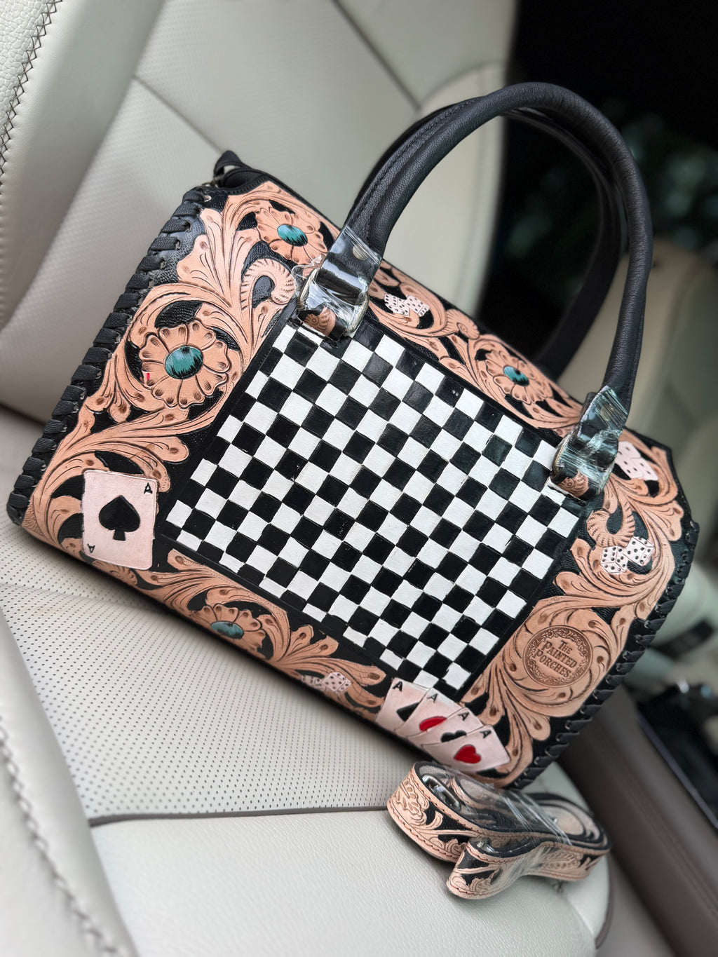 “Royal Flush” you tooled leather speedy duffle (L)