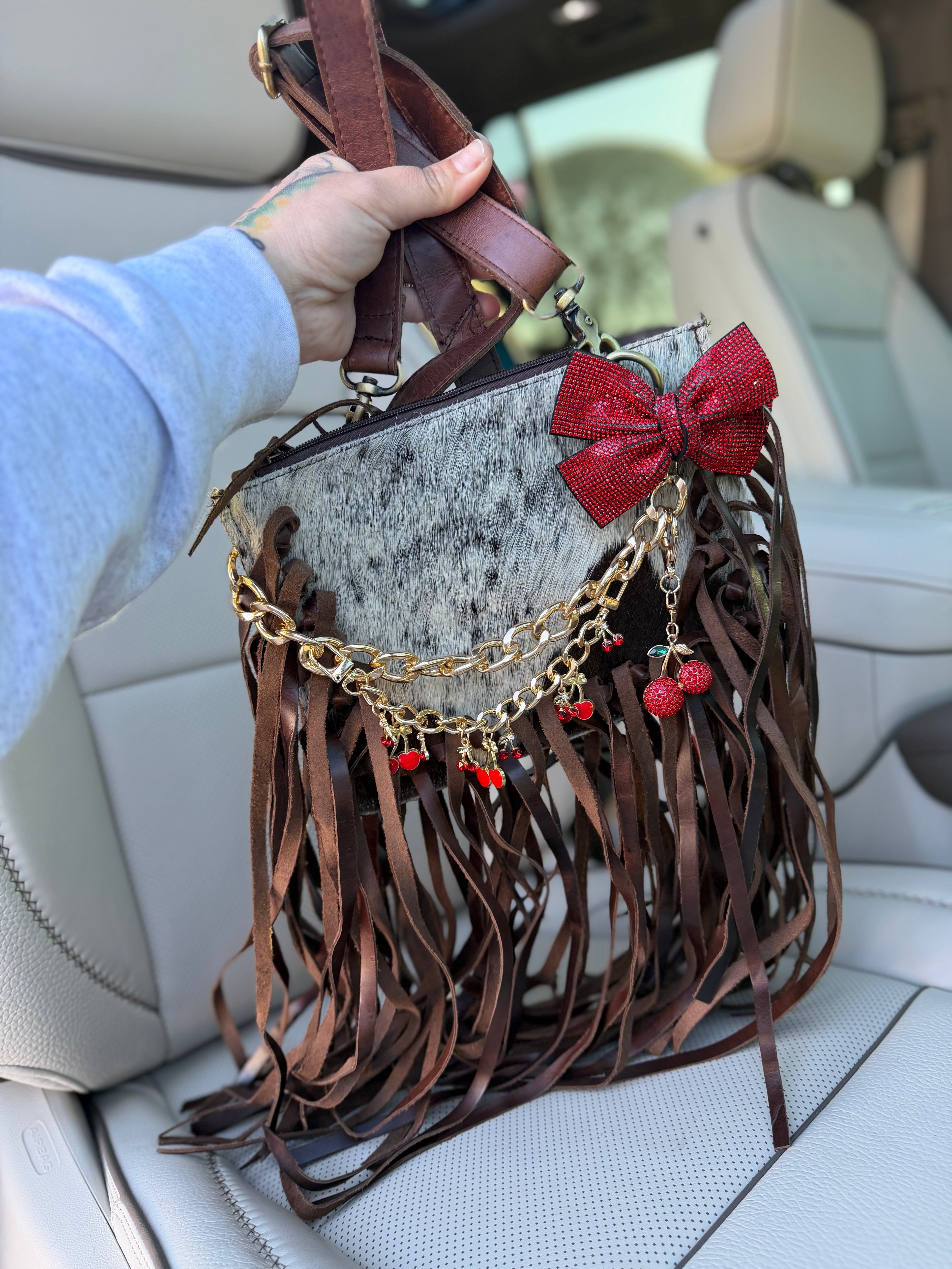 “Fringed Cherry” crossbody