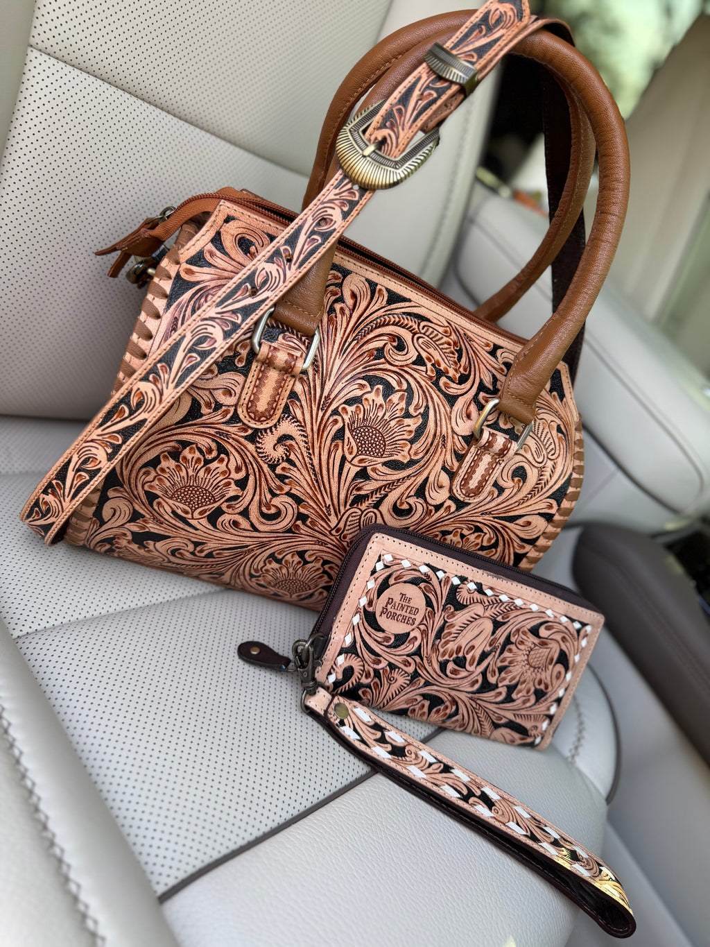 Tooled leather speedy and "Josie" clutch set (M)
