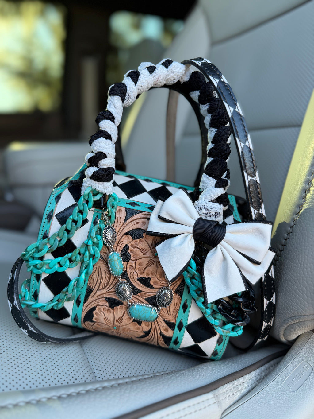 “The Diamond Dove" - checker tooled leather speedy (mini)
