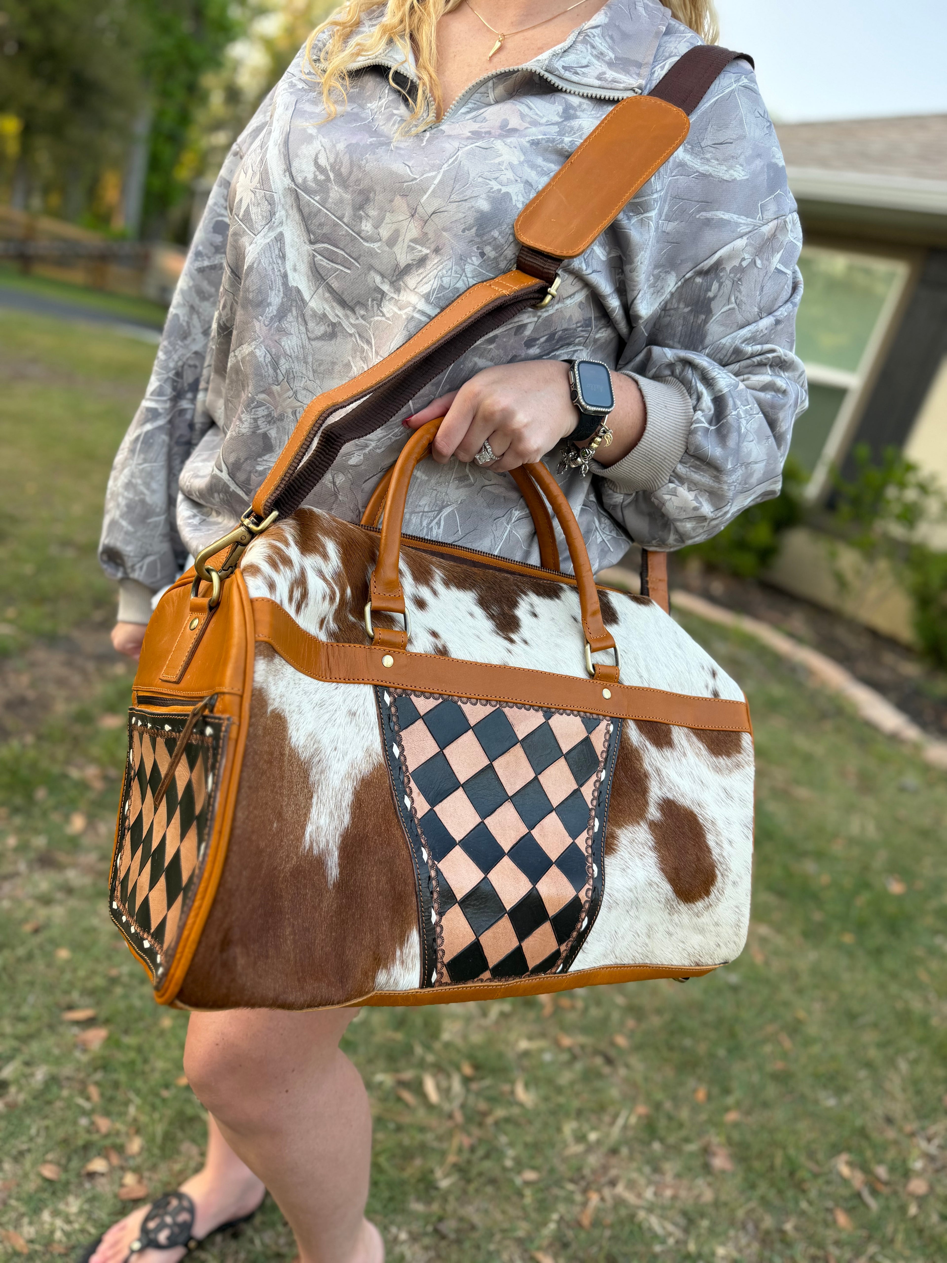 Brown checker duffle