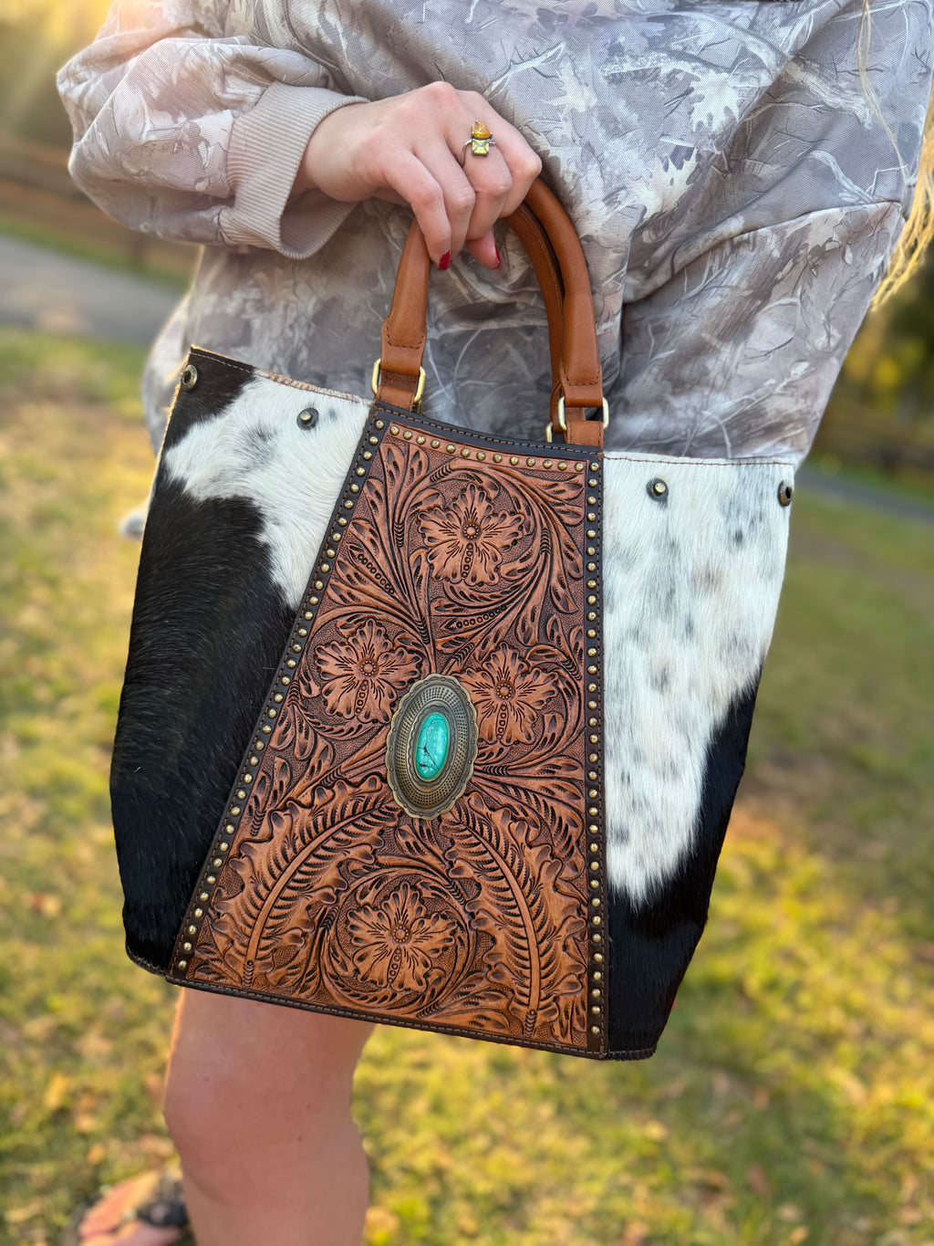 Cowhide and Leather crossbody purse