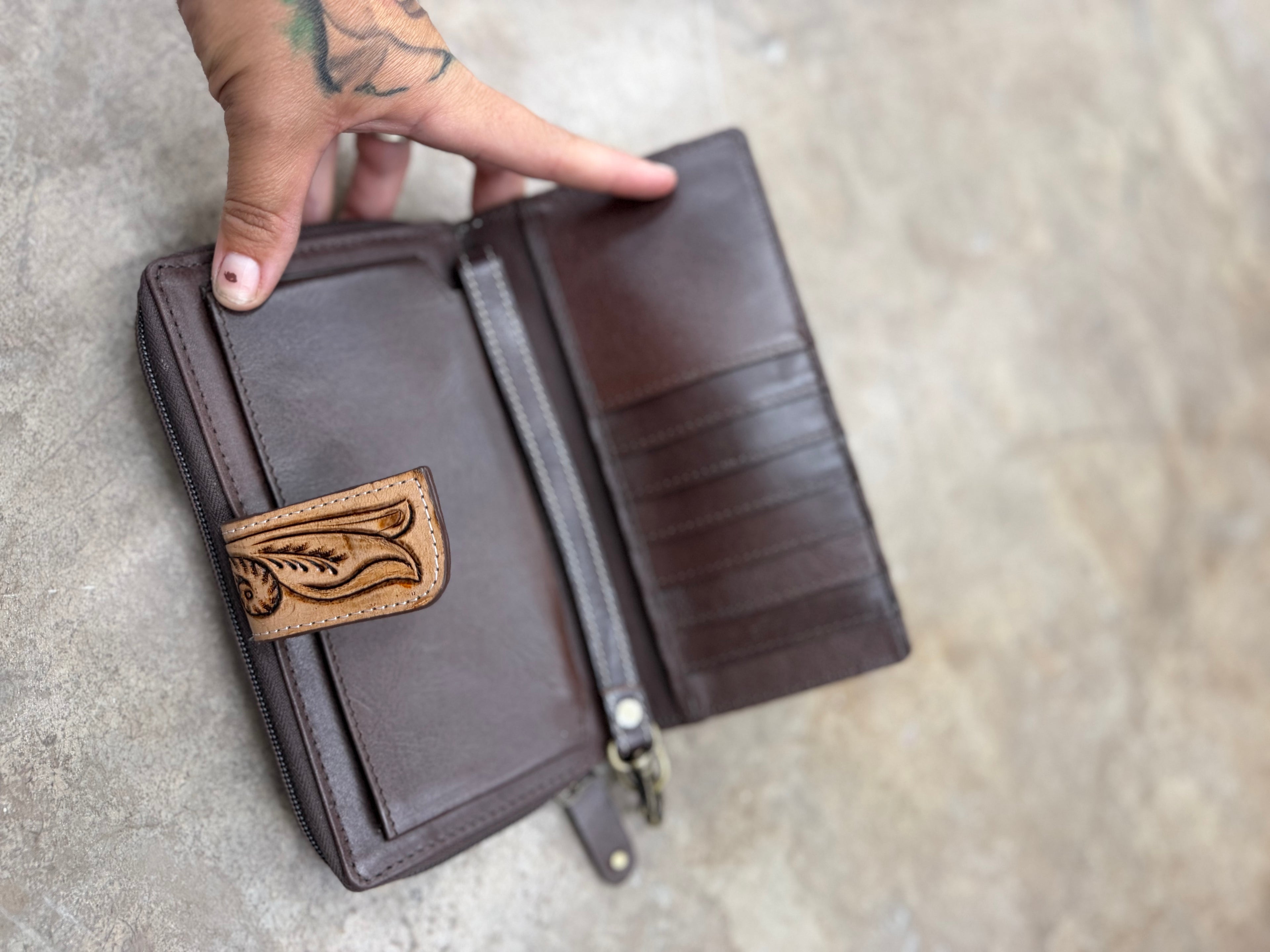 Tooled leather wallet