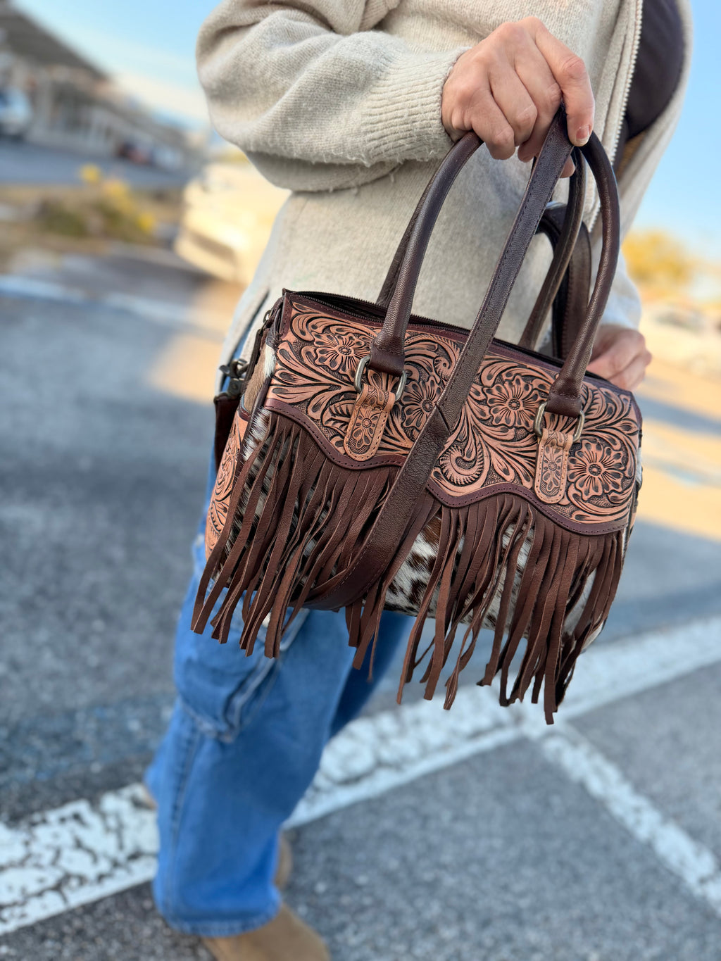 The “Maybelle” tooled fringe speedy bag - by the Painted Porches