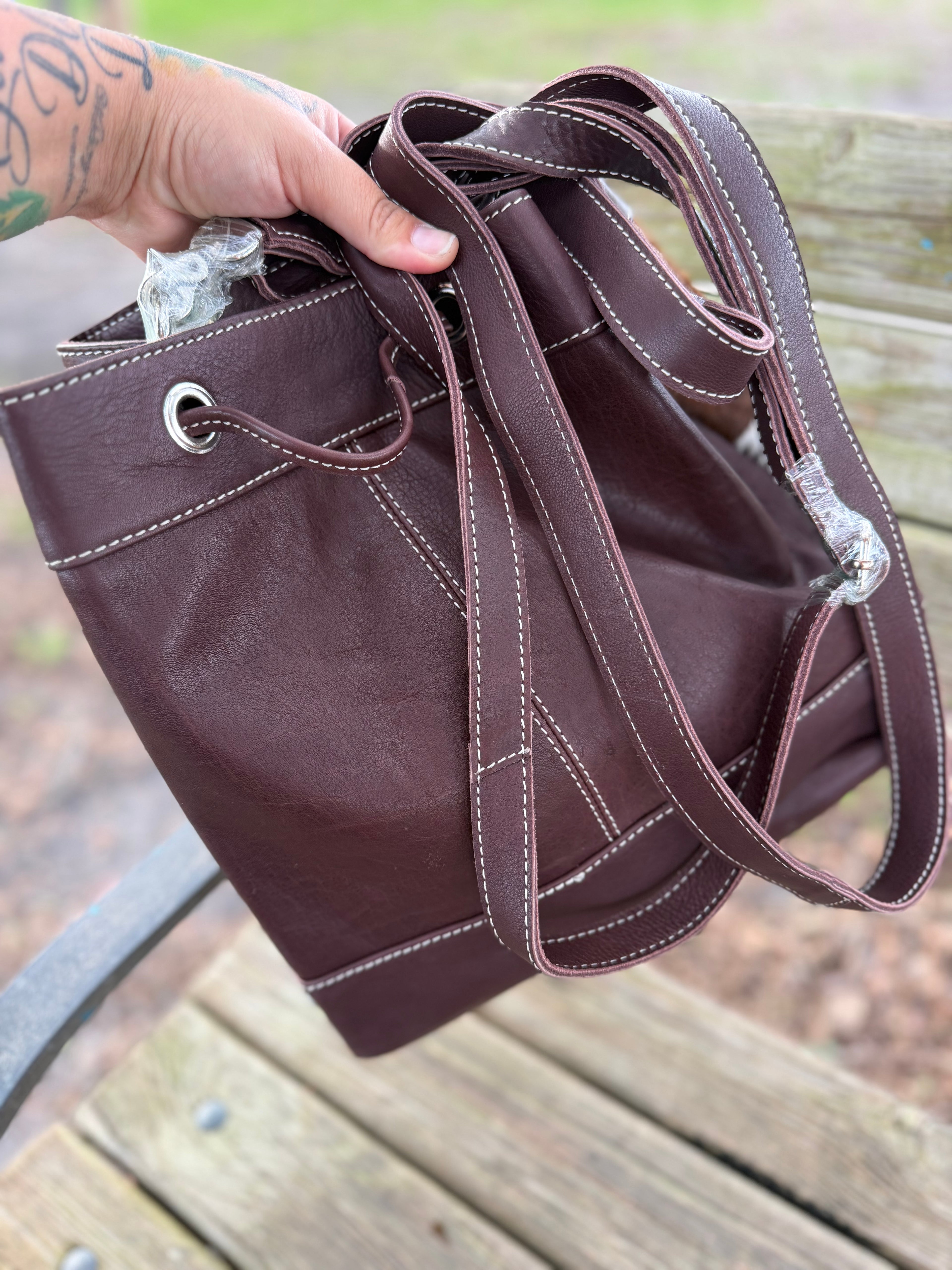 Bucket bag cowhide and leather