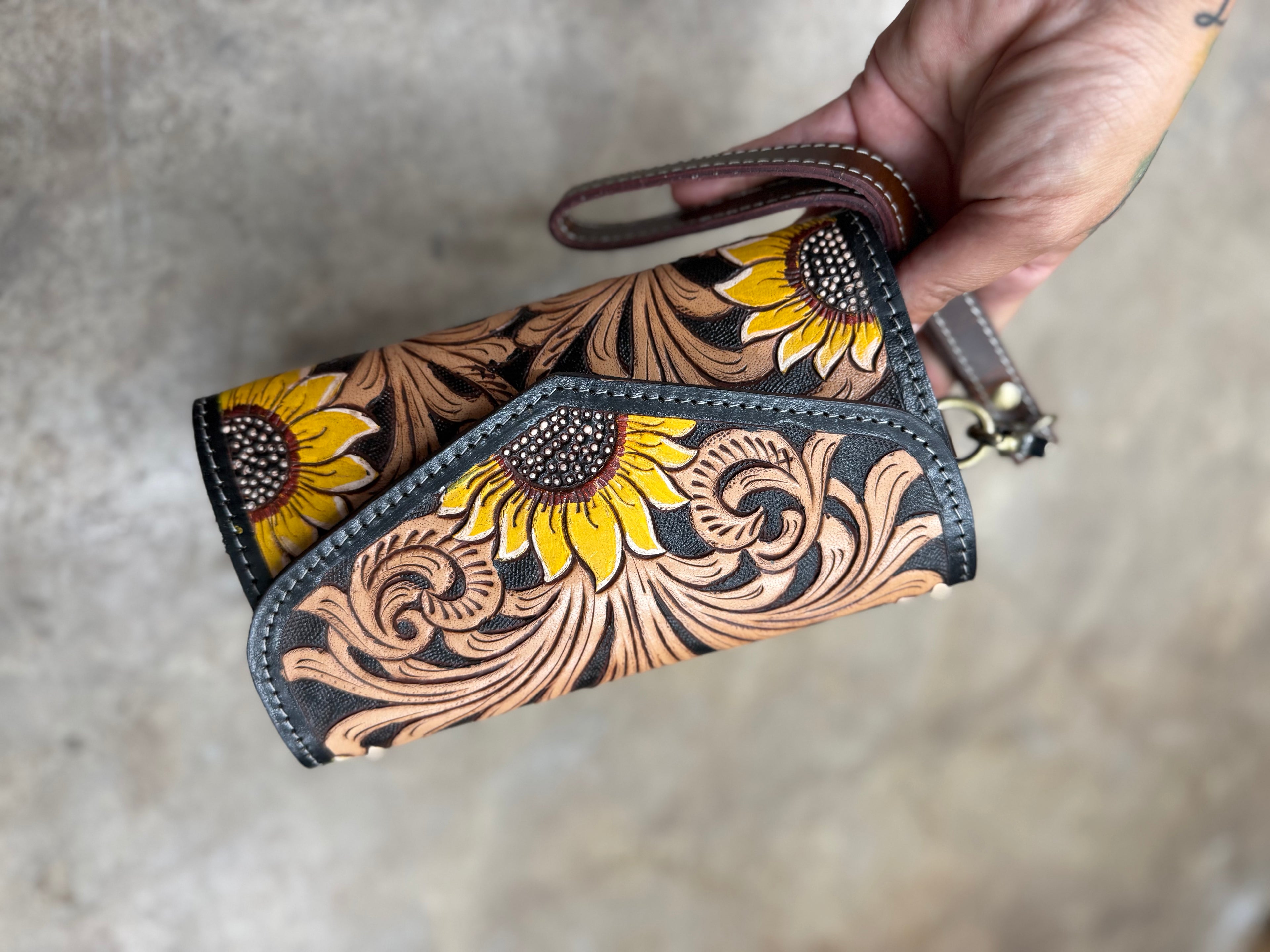 Sunflower Tooled leather wallet