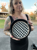 Checker print round tray